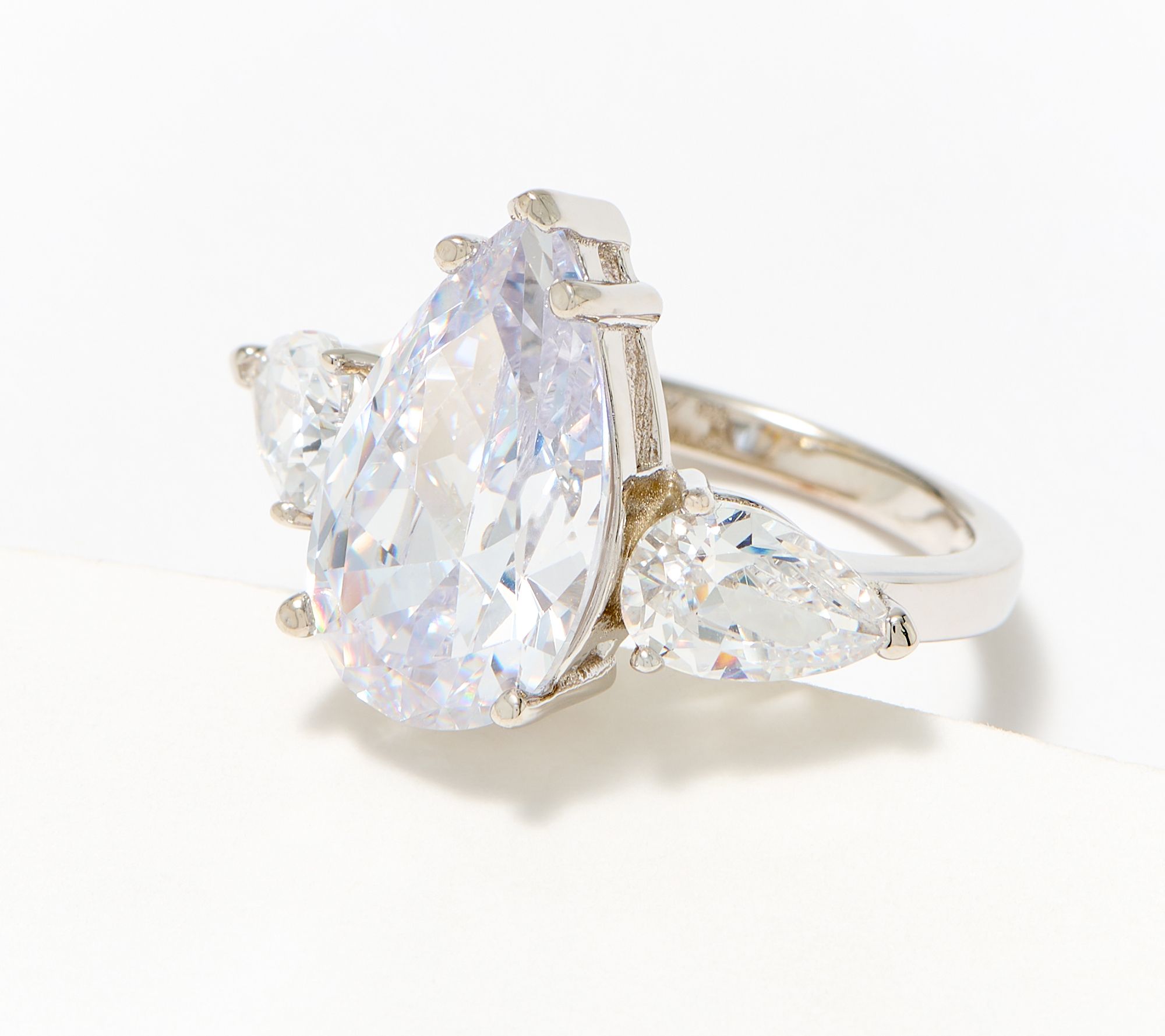 "As Is" Diamonique Pear Cut 3-Stone Ring, Sterling Silver