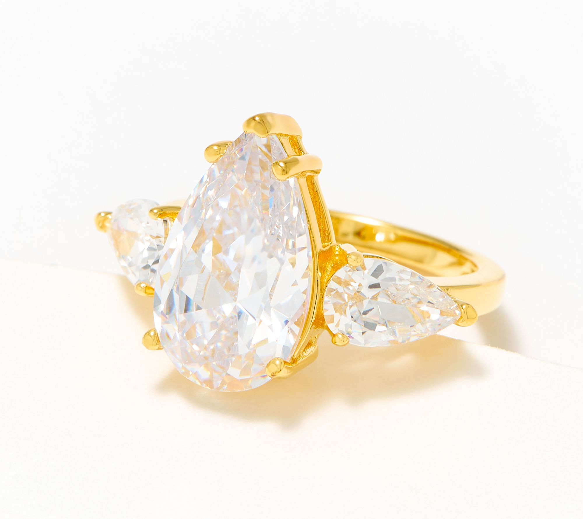 "As Is" Diamonique Pear Cut 3-Stone Ring, Sterling Silver