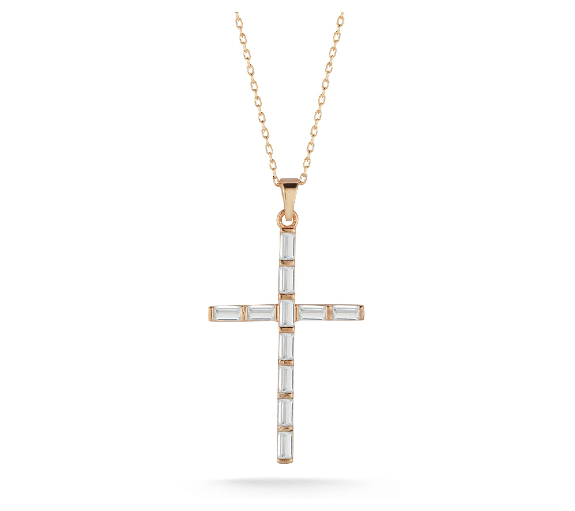 Sterlina Silver Baguette Cut Cross Pendant w/ Chain, Sterling