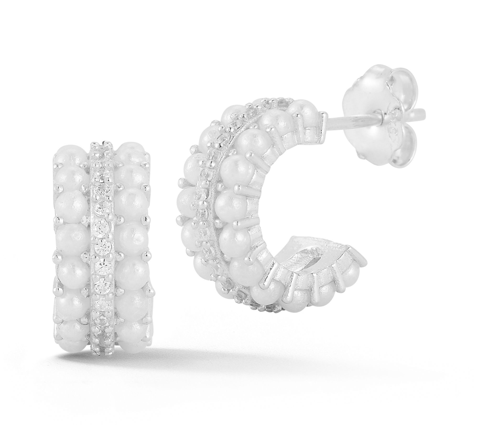 Sterlina Silver Dainty Cultured Pearl Hoop Earrings, Sterling