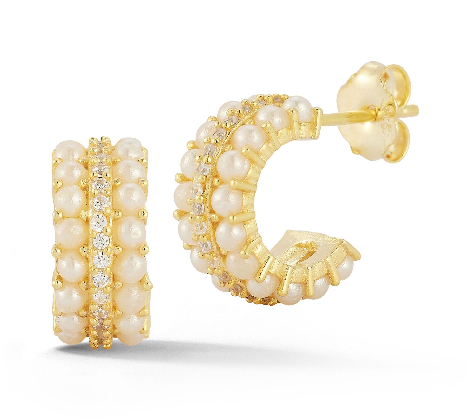 Sterlina Silver Dainty Cultured Pearl Hoop Earrings, Sterling