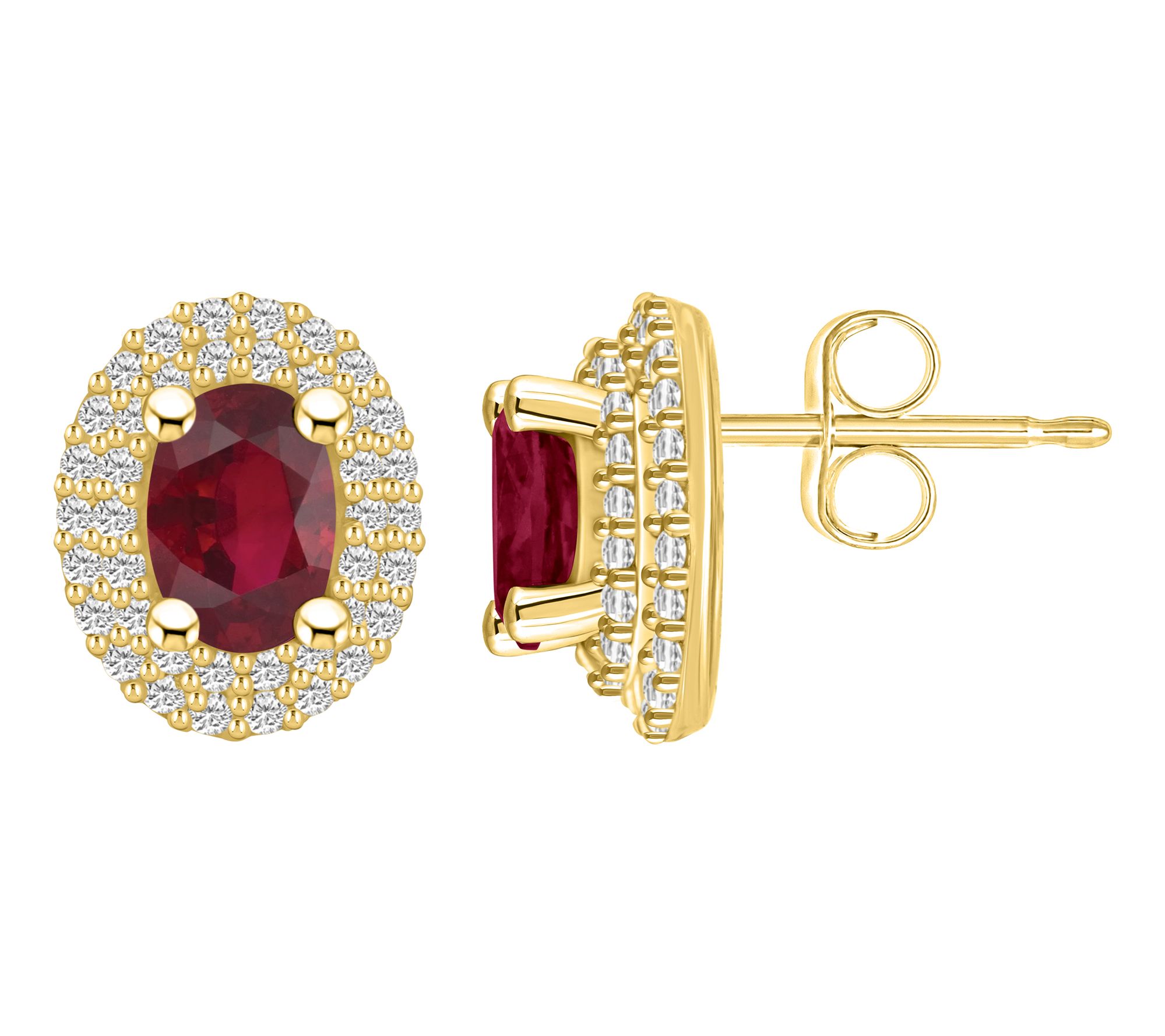 Affinity Gems Oval Ruby & Diamond Halo Earrings, 14 White Gold