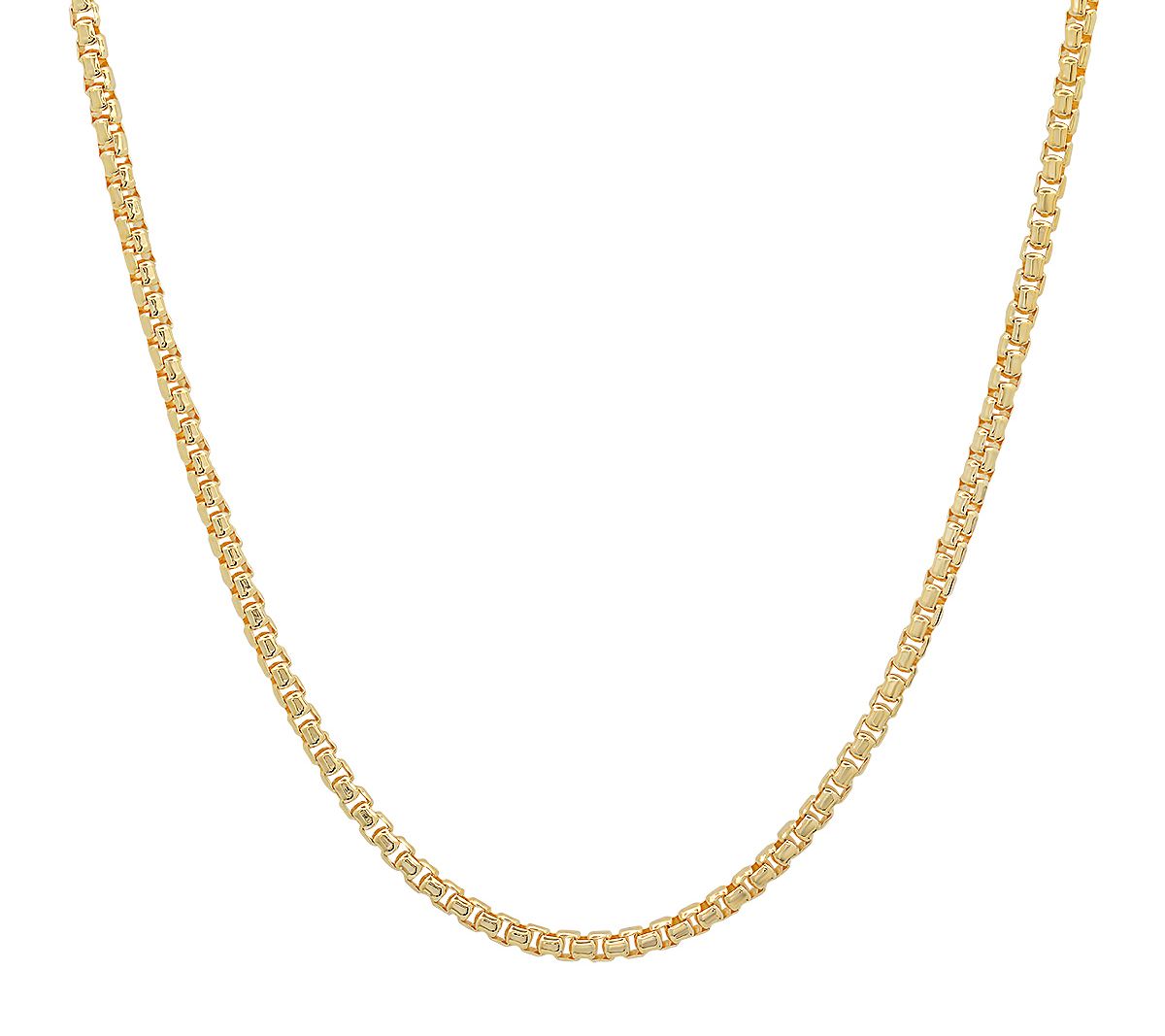 Silver Style Box Chain Necklace, 14K Gold Plated