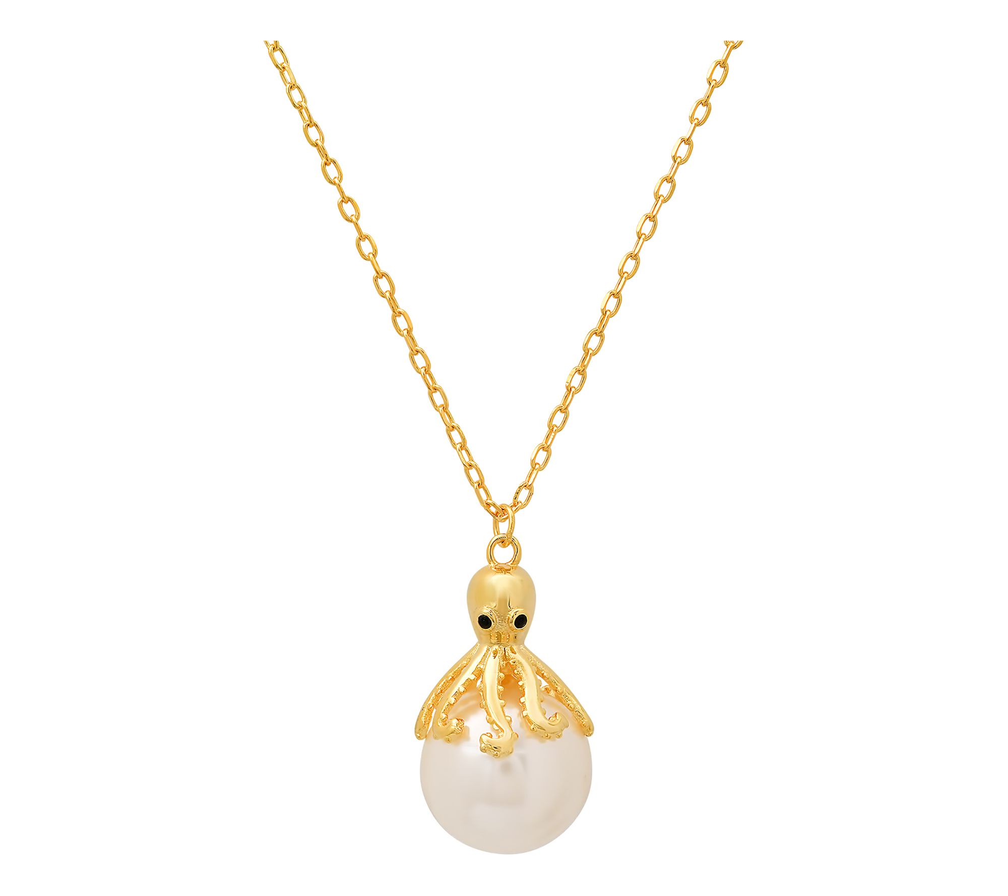 Sterling Silver Octopus Simulated Pearl Pendant  w/ Chain