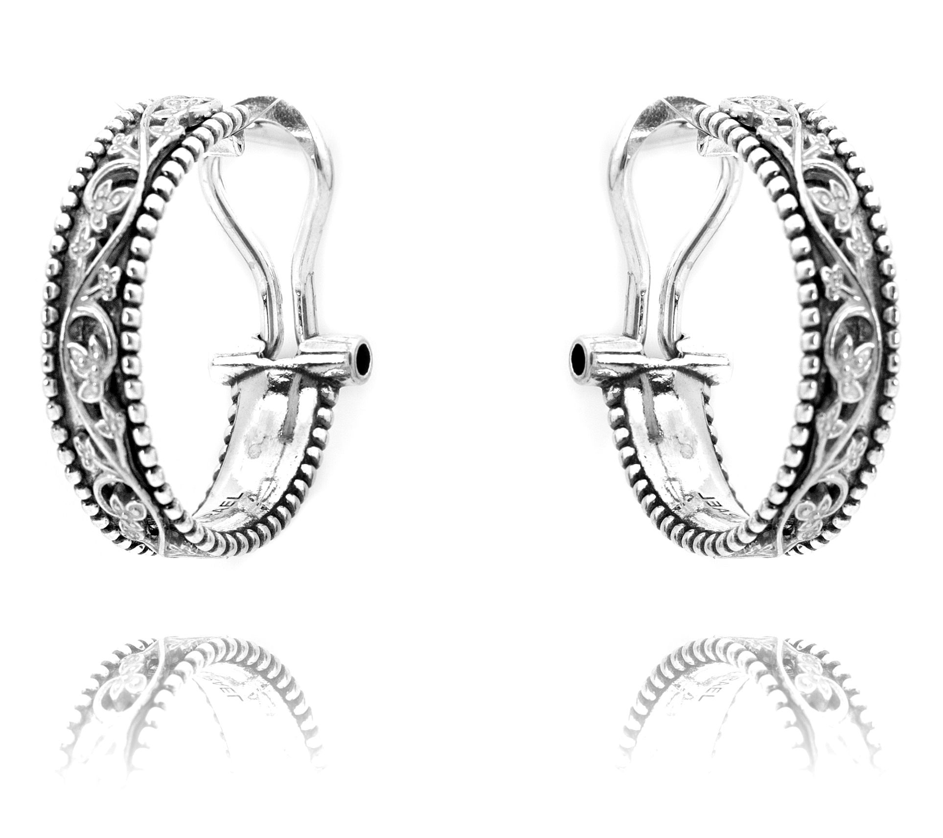 Or Paz Leaf Design Omega Back Hoop Earrings