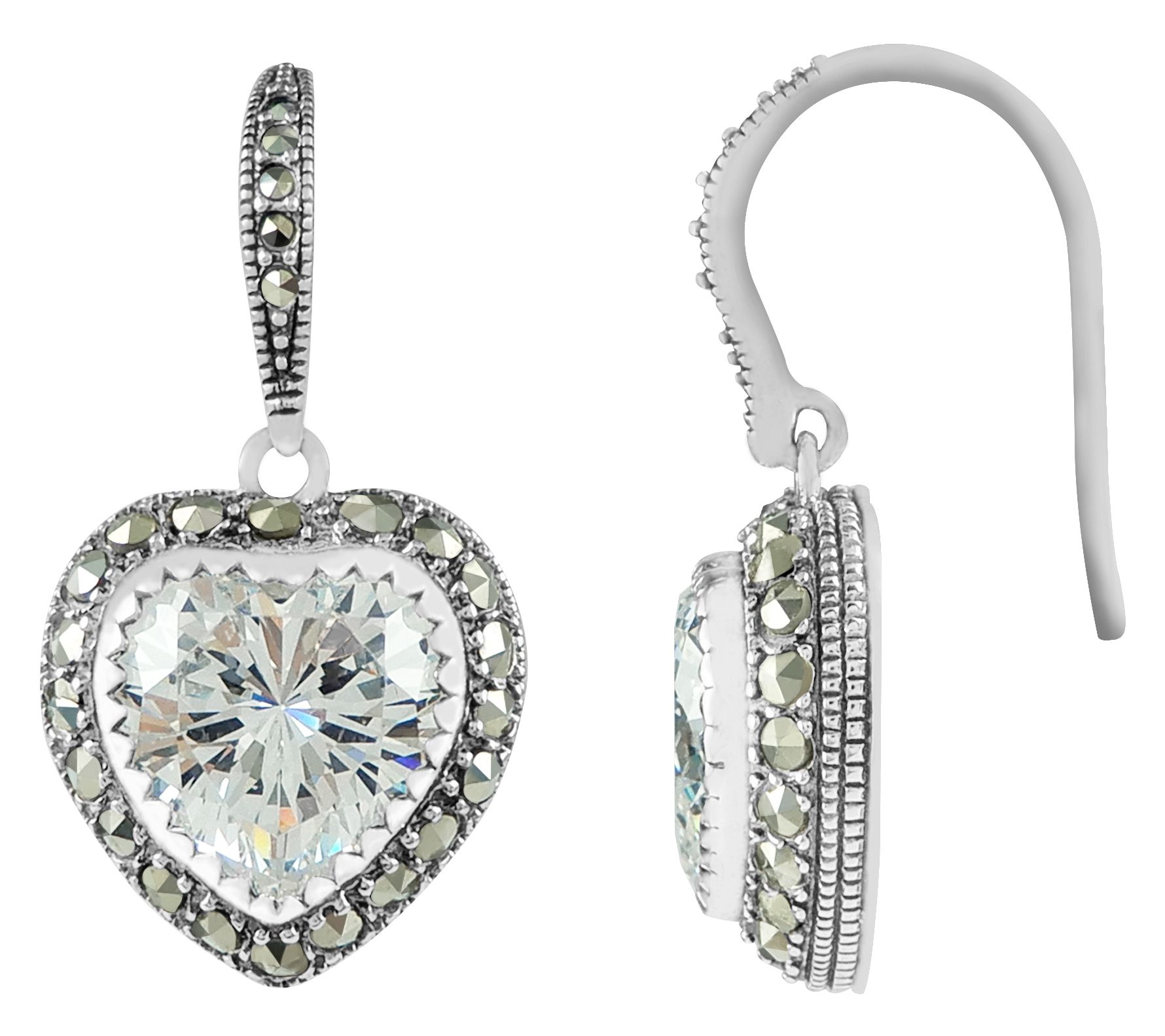 Suspicion Sterling Cubic Zirconia & Marcasite Heart Earrings