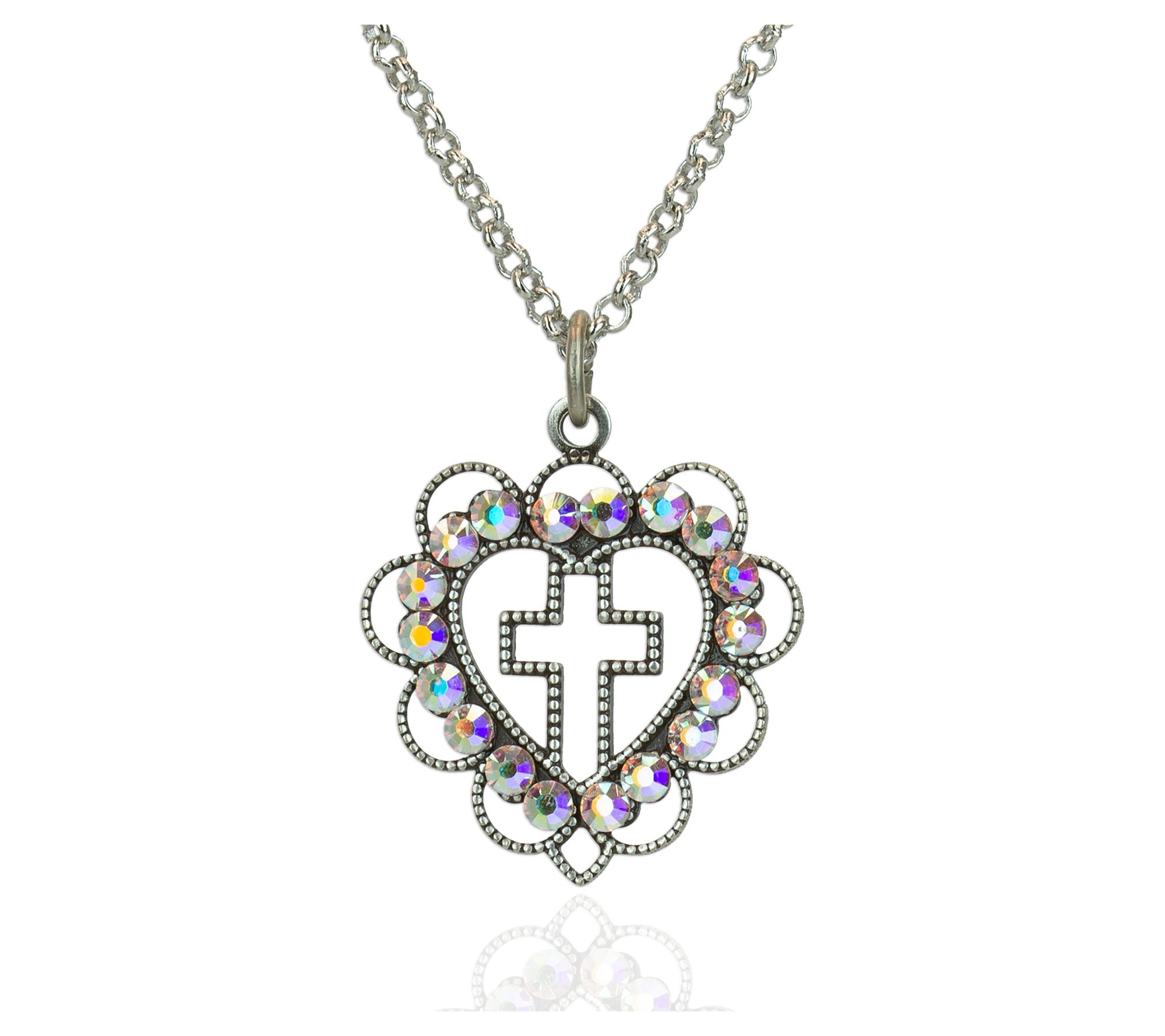 Anne Koplik Cross In Heart Crystal Pendant w/ Chain