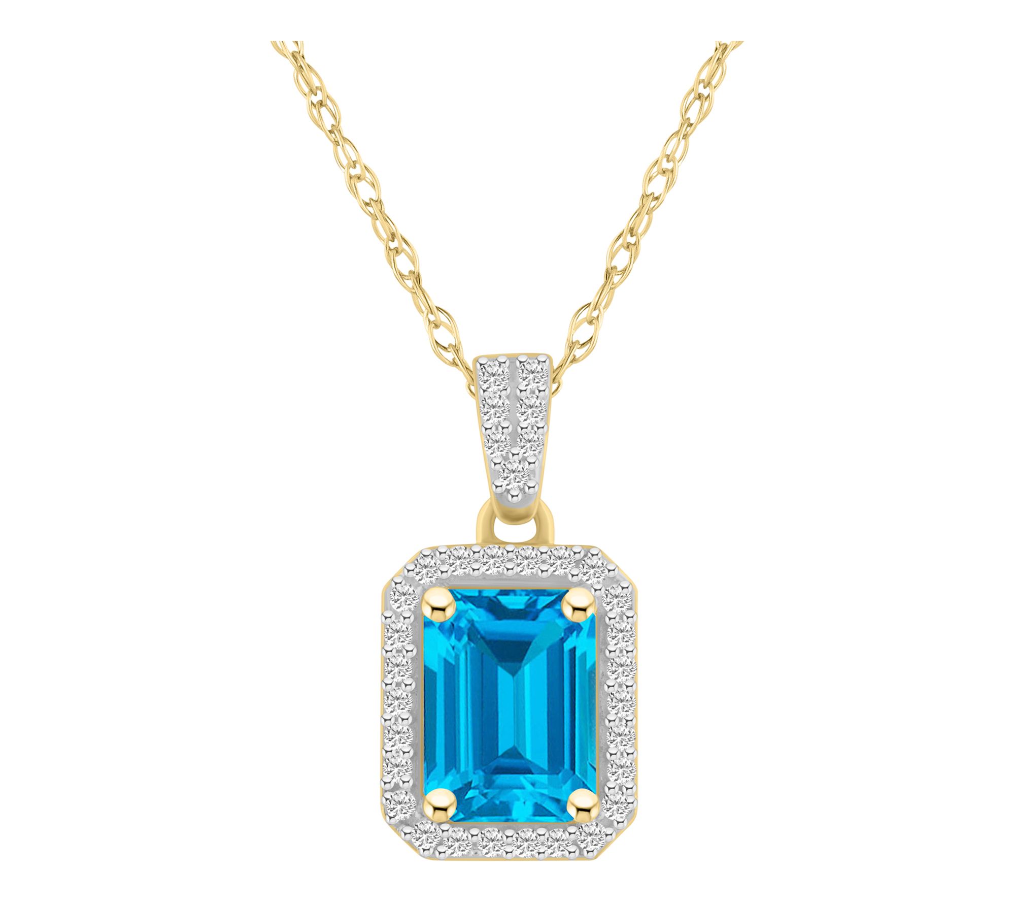 Affinity Gems Emerald Cut Gemstone Pendant w/ Chain, 10K Gold