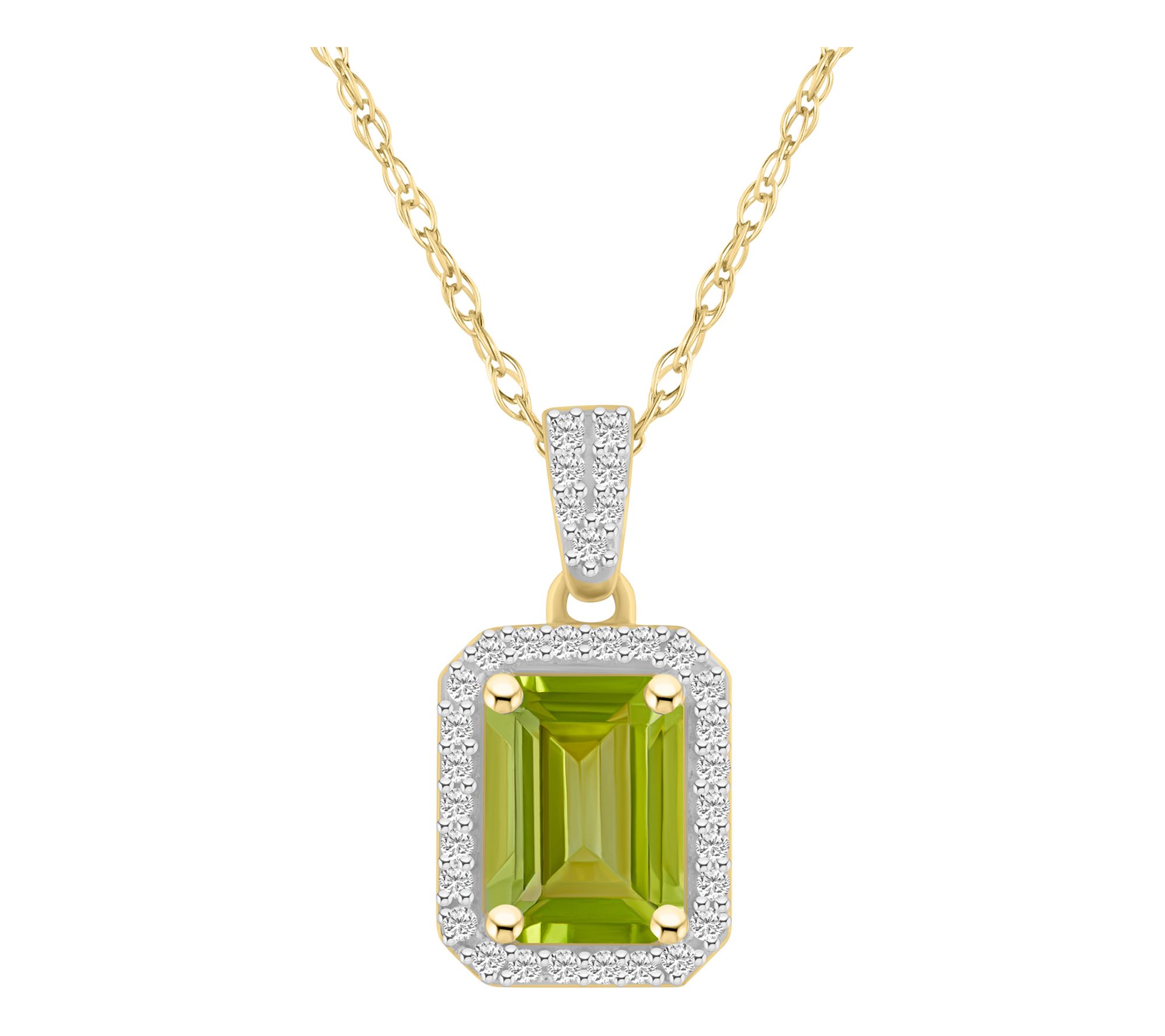 Affinity Gems Emerald Cut Gemstone Pendant w/ Chain, 10K Gold
