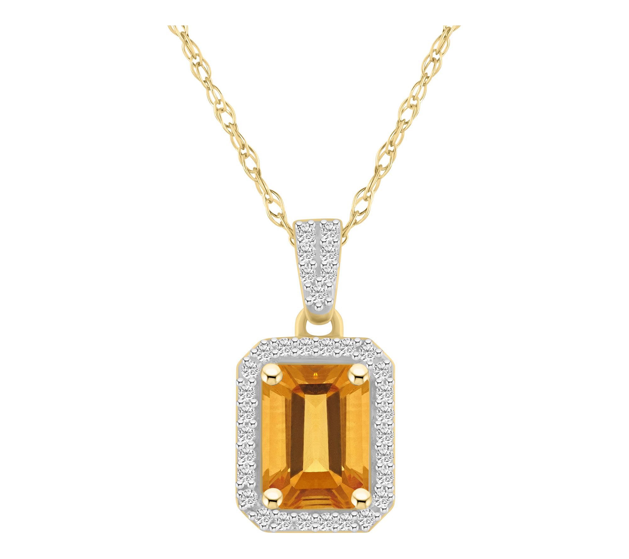 Affinity Gems Emerald Cut Gemstone Pendant w/ Chain, 10K Gold