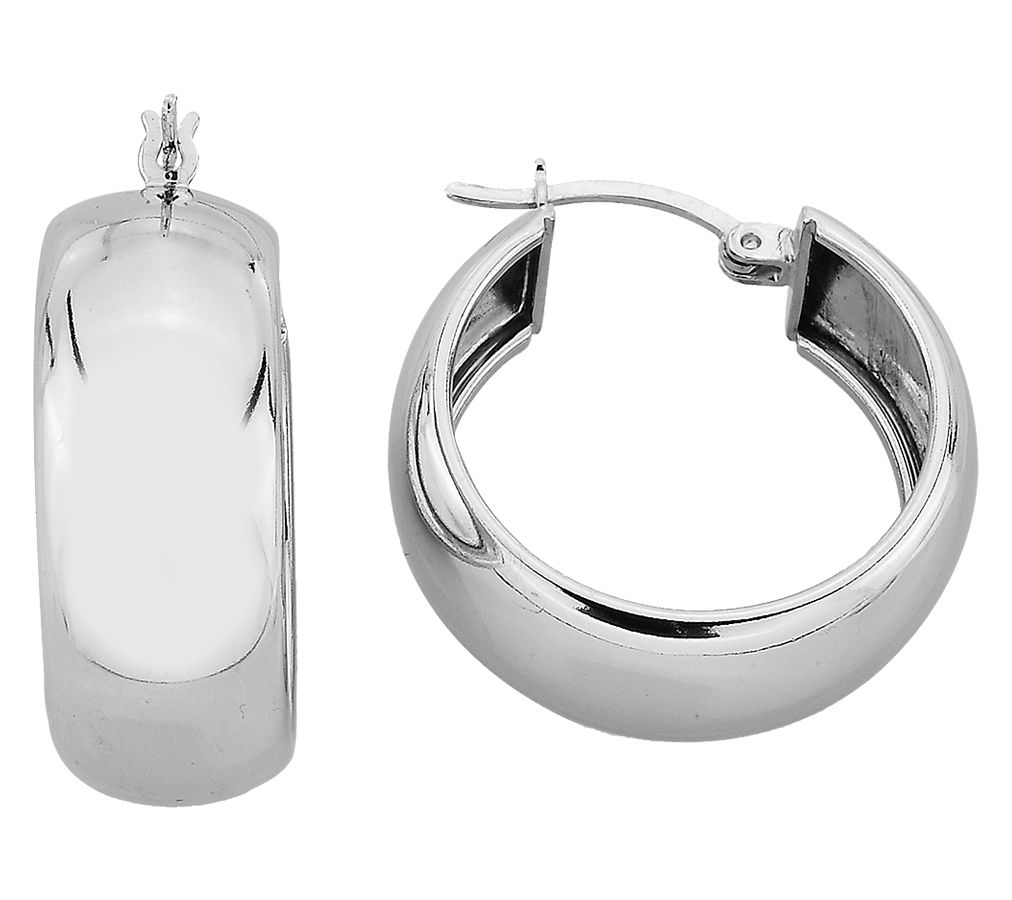 Silver Style Wide Domed 1" Hoop Earrings, Sterling