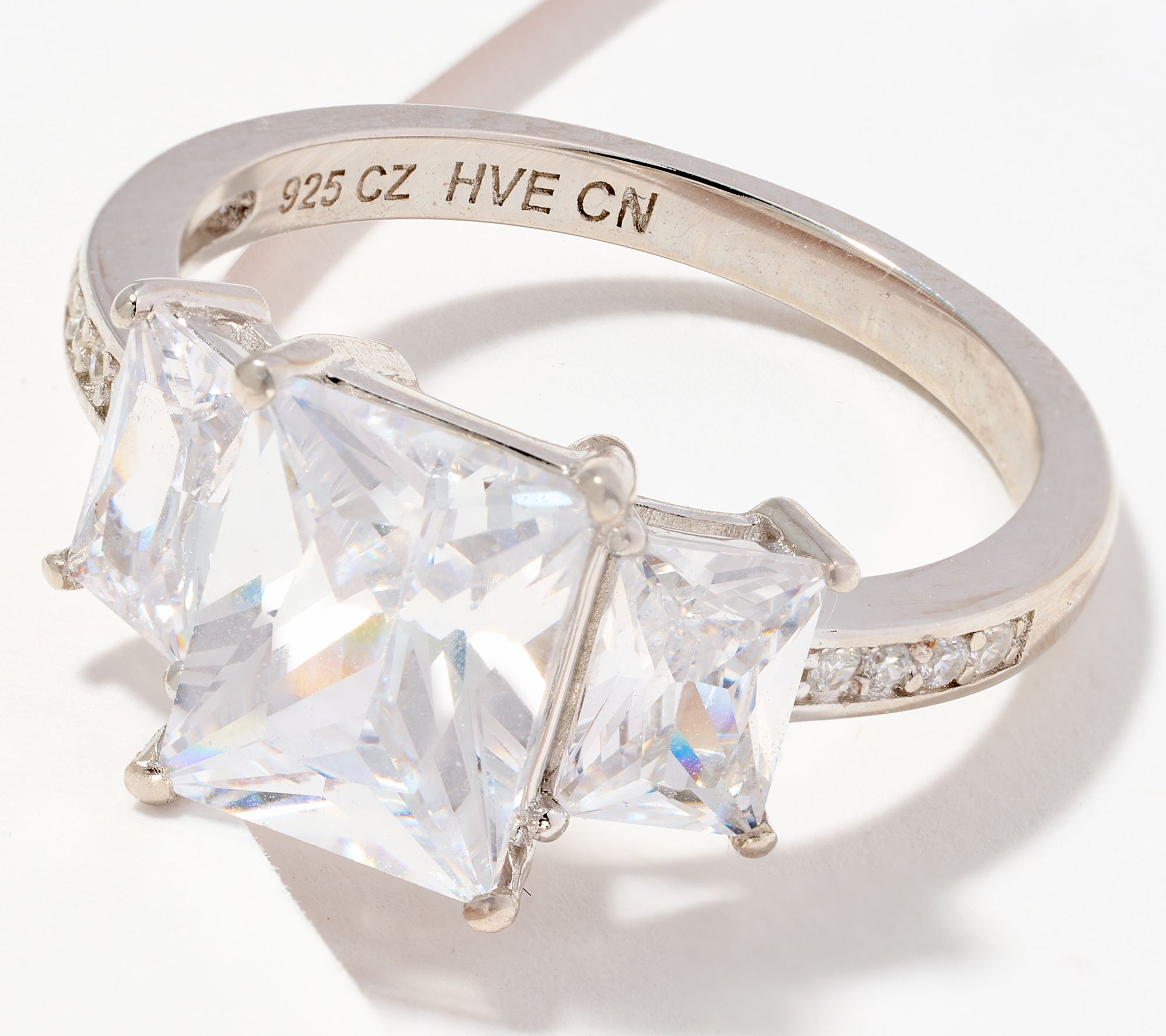 "As Is" Diamonique Classics 3- Stone Princess Cut Ring, SS