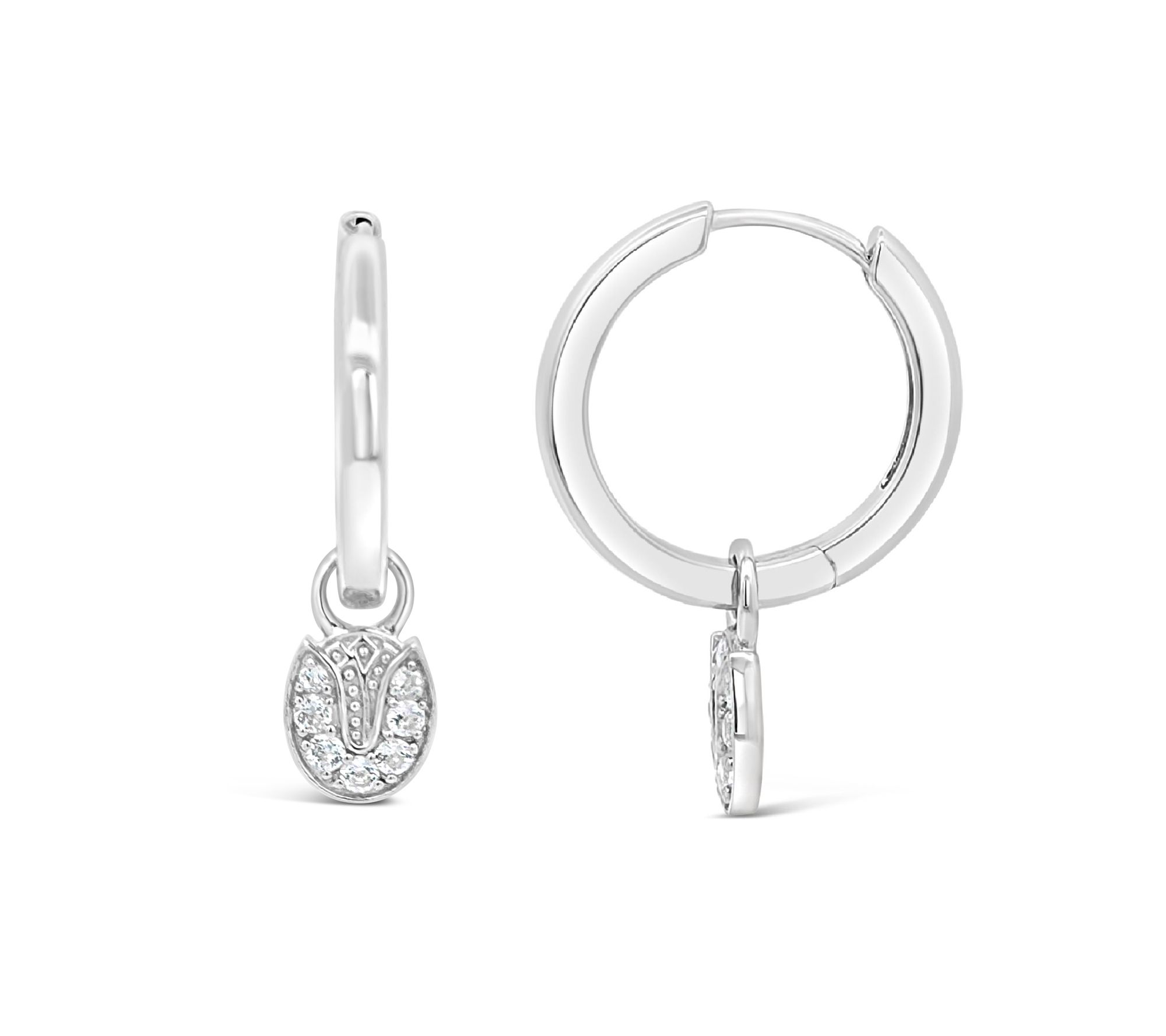 Goddaughters Sterling White Topaz Tulip Charm Hoop Earrings