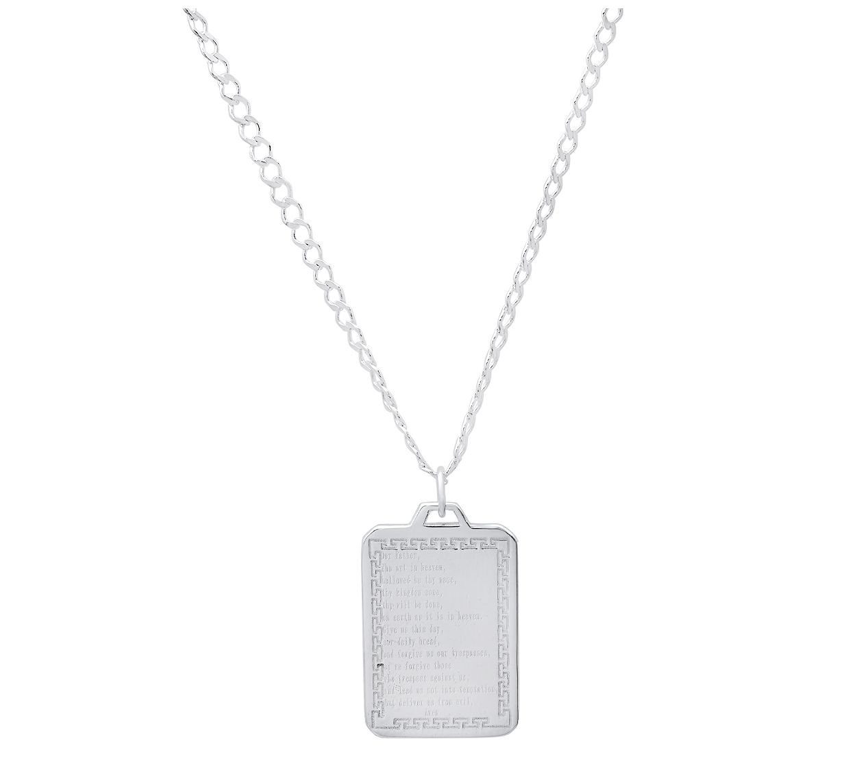 Silver Style Lord's Prayer Tag Pendant w/ Chain, Sterling