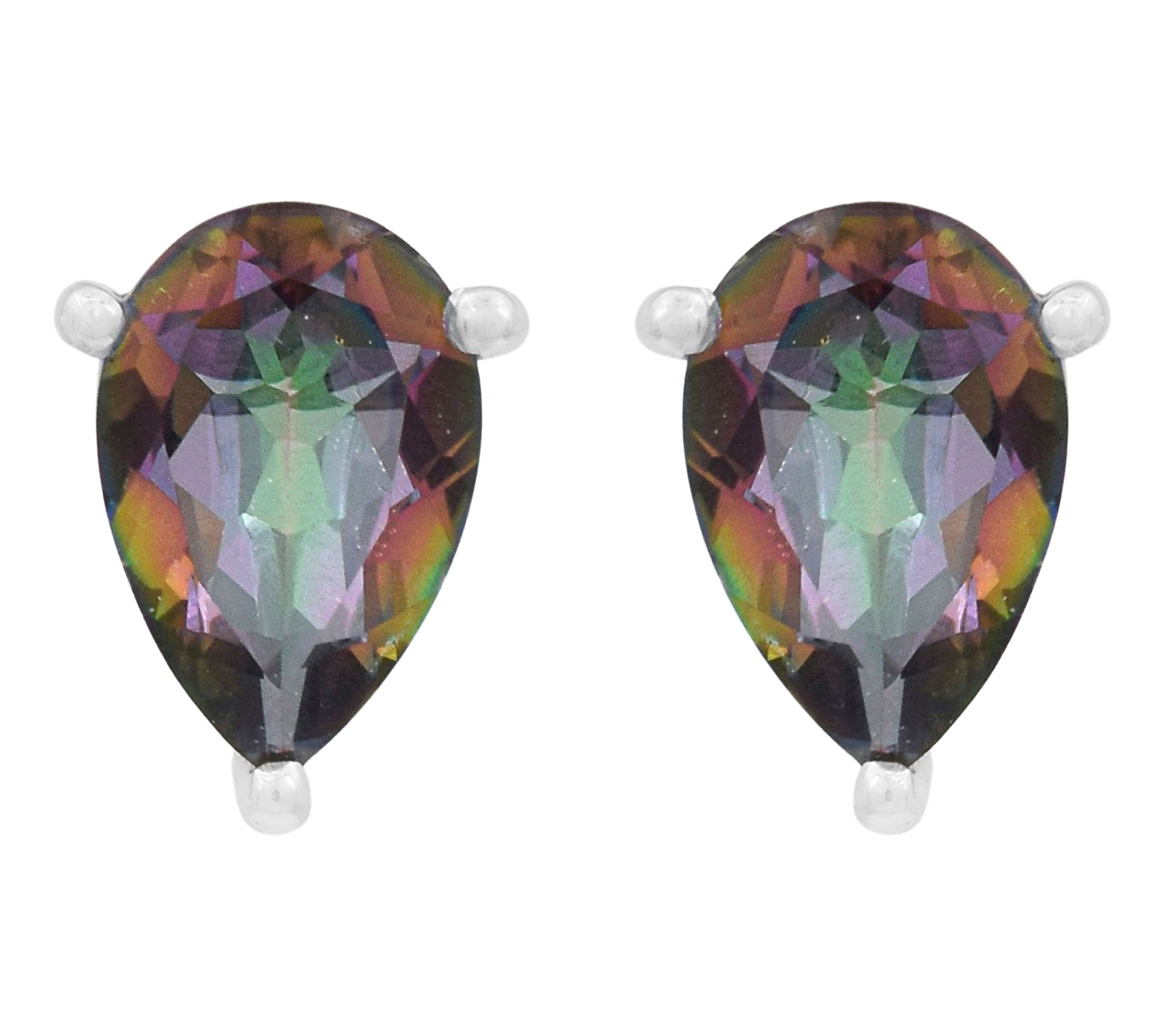 Affinity Gems Green Coated Quartz Pear Stud Earrings, Sterling