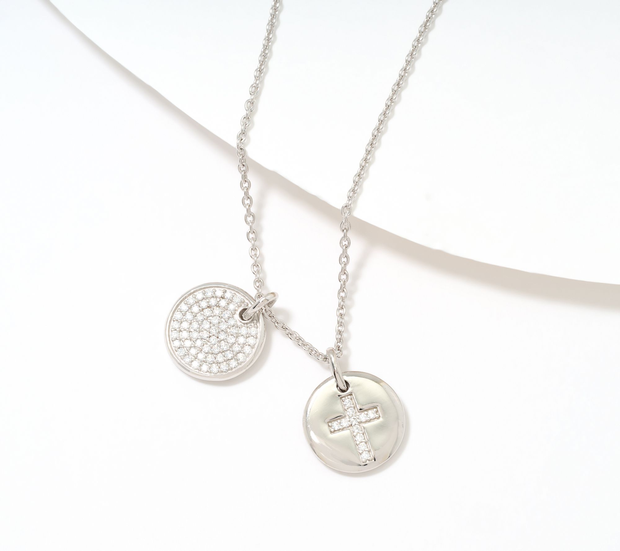 Diamonique Cross Charm Pendant Necklace, Sterling Silver