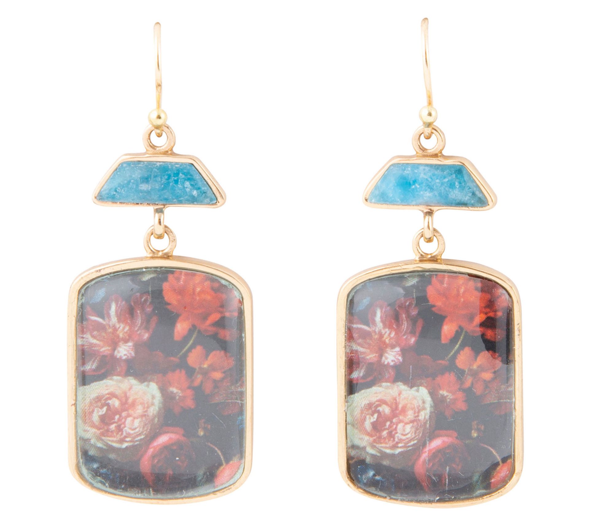 Barse Artisan Crafted Scenic Red Floral Blue Apatite Earrings
