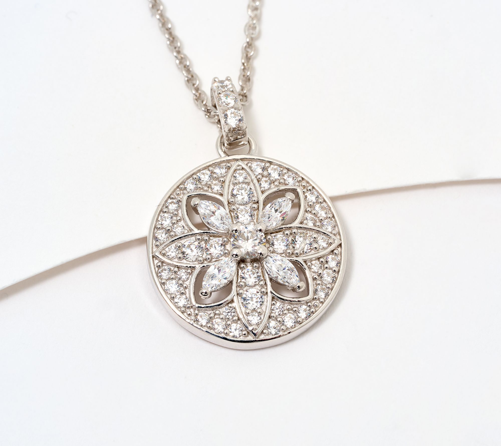 Diamonique x Kathy Levine Sand Dollar Circle Necklace Sterling Silver