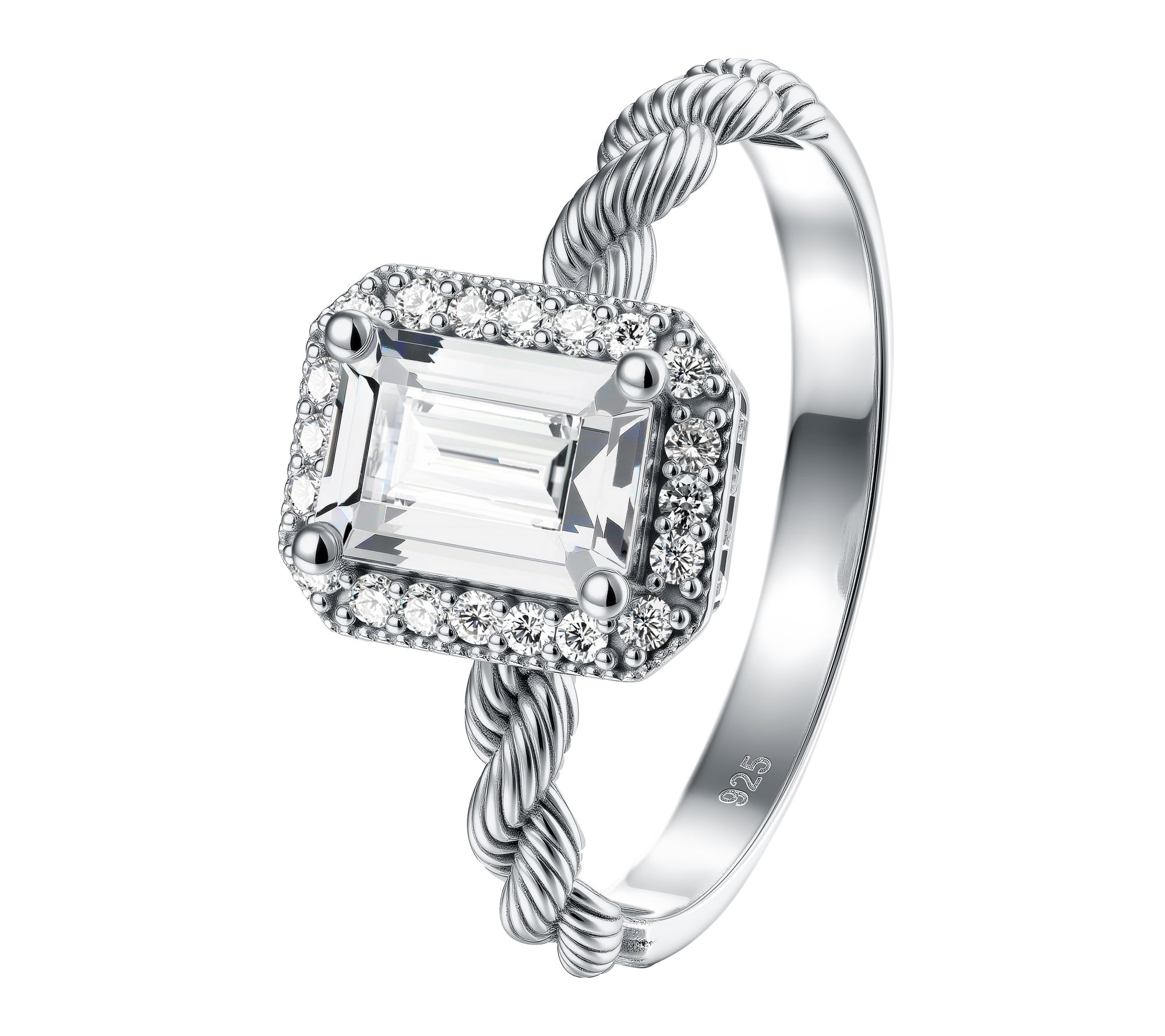 Diamonique 1.70 Emerald Cut Twisted Band Ring,Sterling Silver