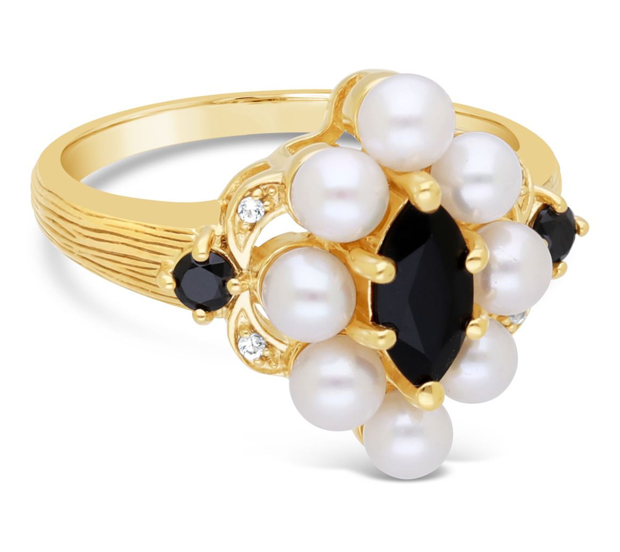 Ariva 18K Gold Clad Cultured Pearl & Onyx Ring