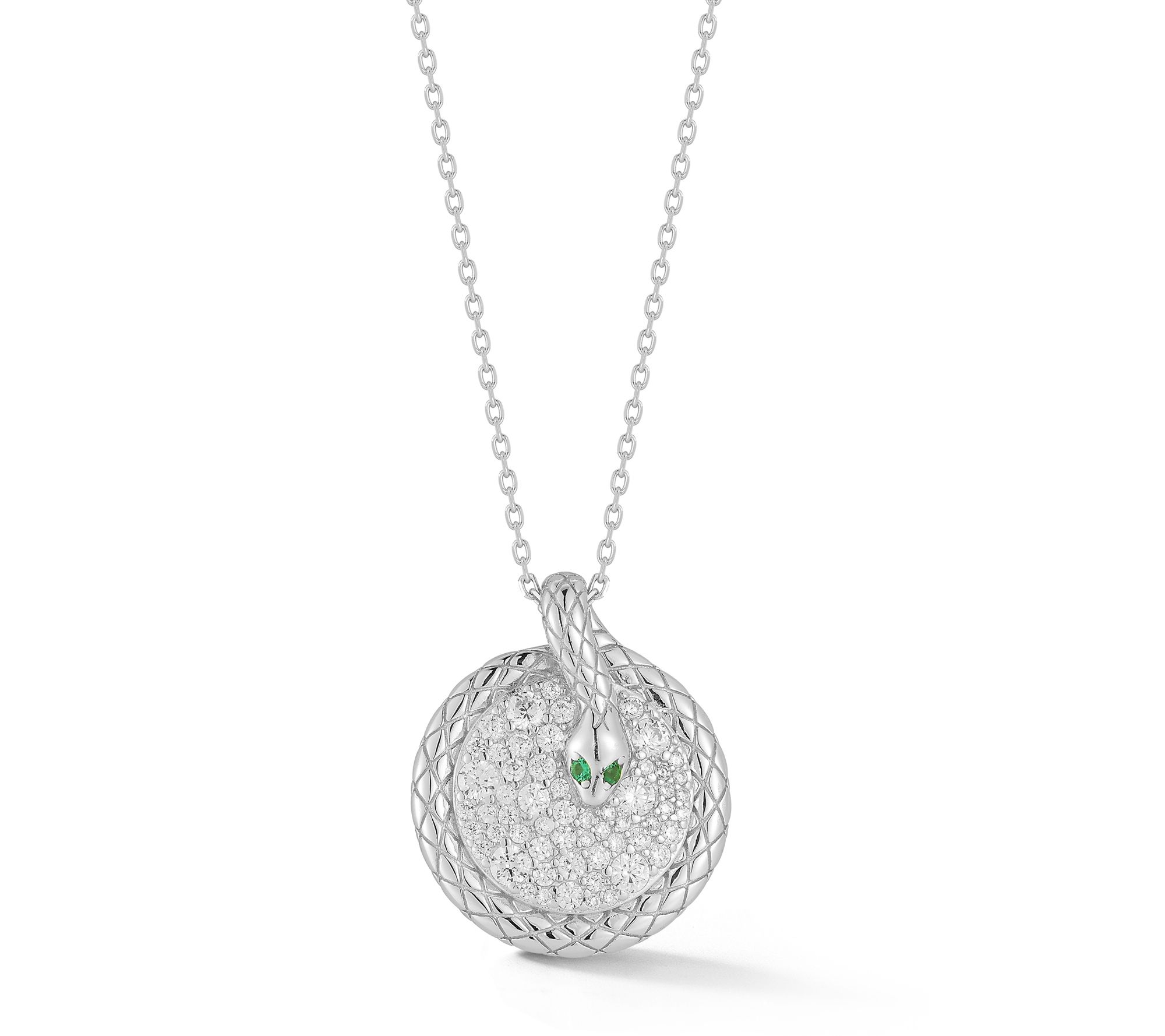 Sterlina Silver Pave Snake Disc Necklace, Sterling