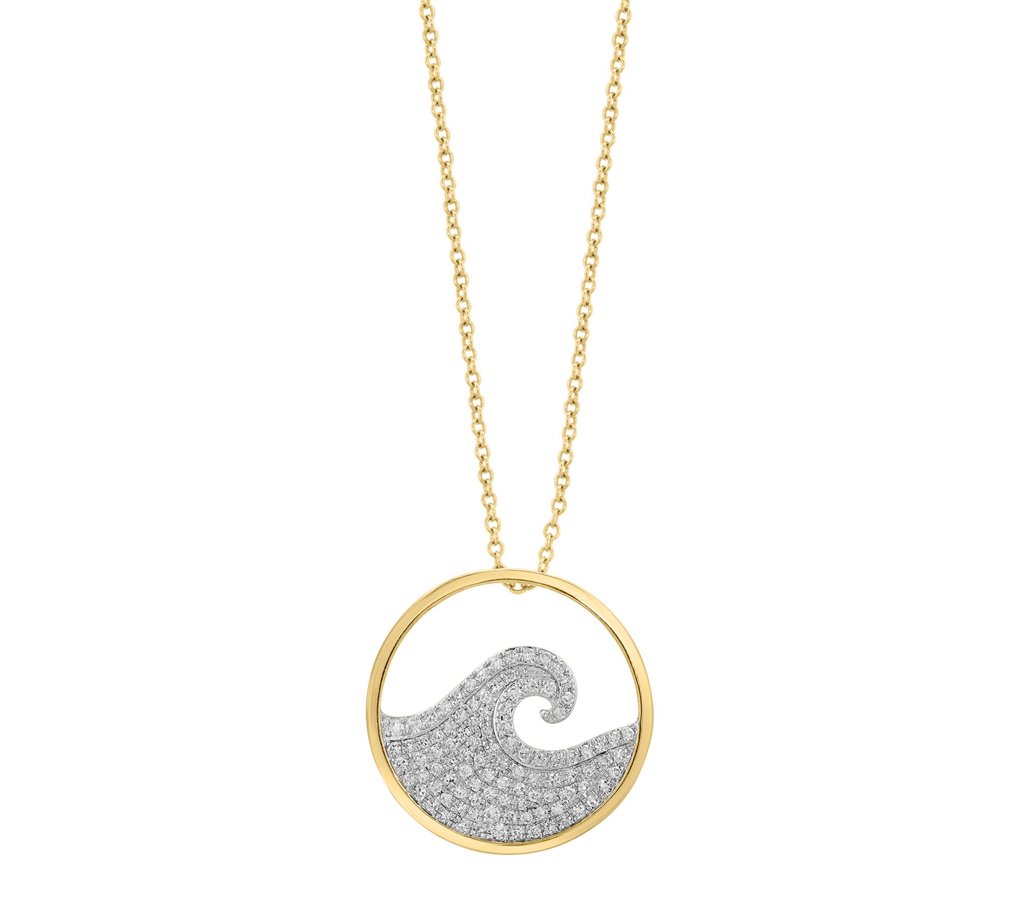 Effy Diamond Wave Pendant w/ Chain, 14K Gold