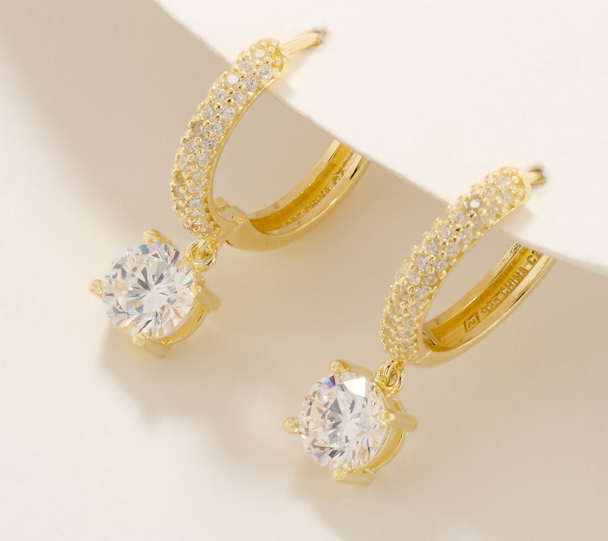  "As Is" Diamonique Classics Pave Hoop w/ Dangle Stone Earrings