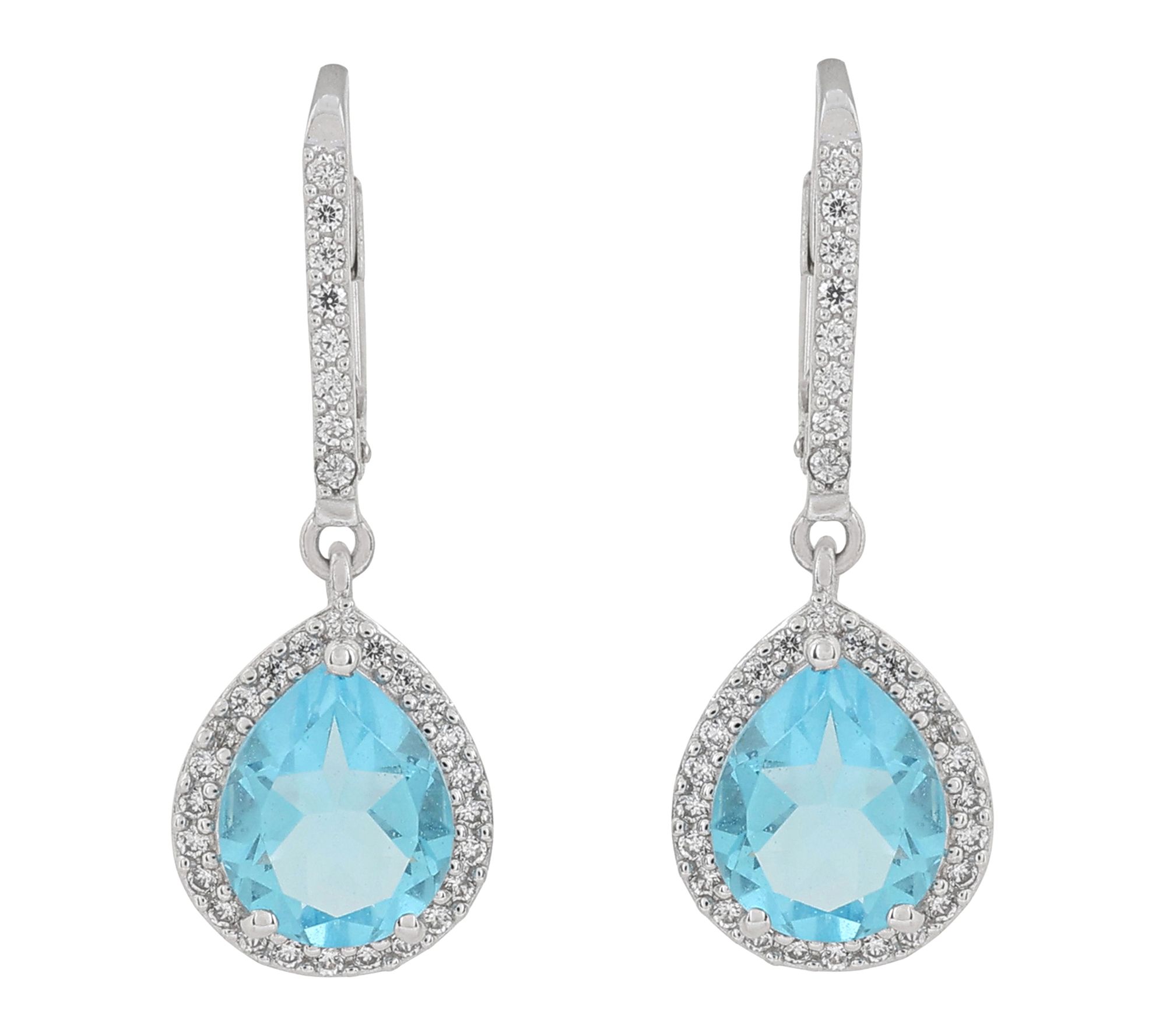 Diamonique Blue Halo Drop Earrings, Sterling Silver