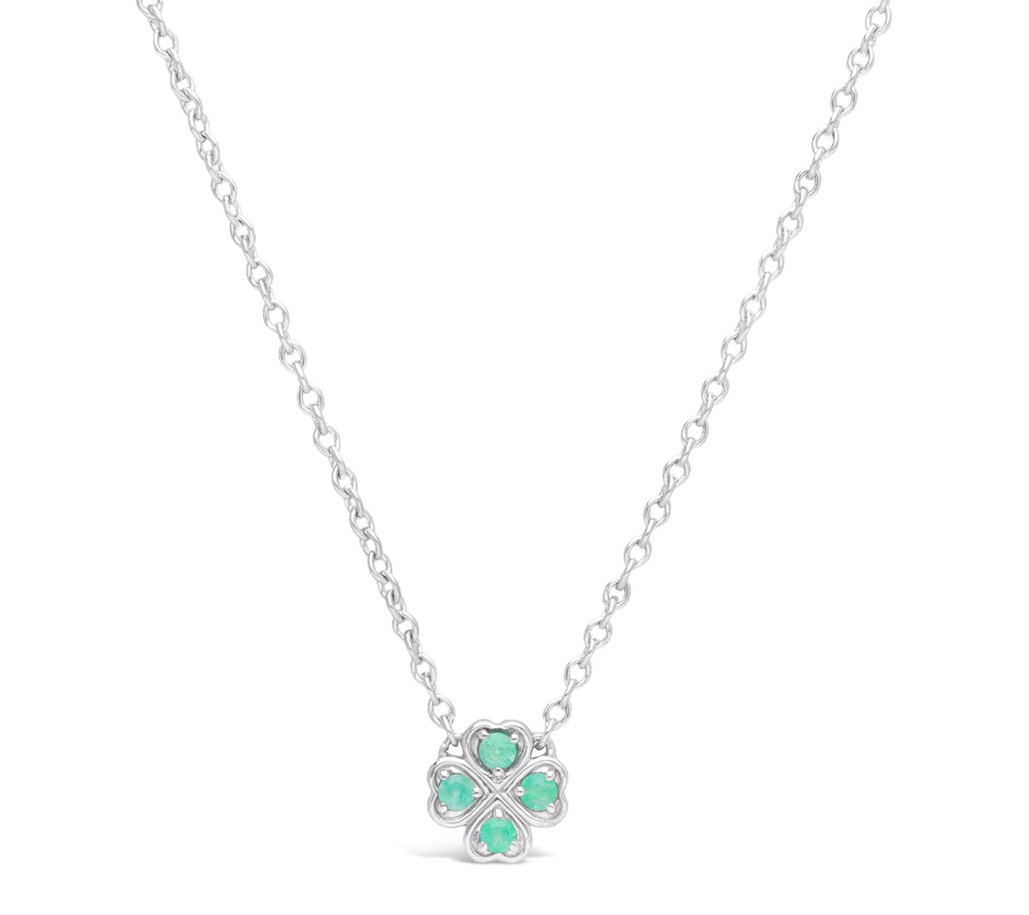 Goddaughters Sterling Lucky Clover Emerald Station Necklace