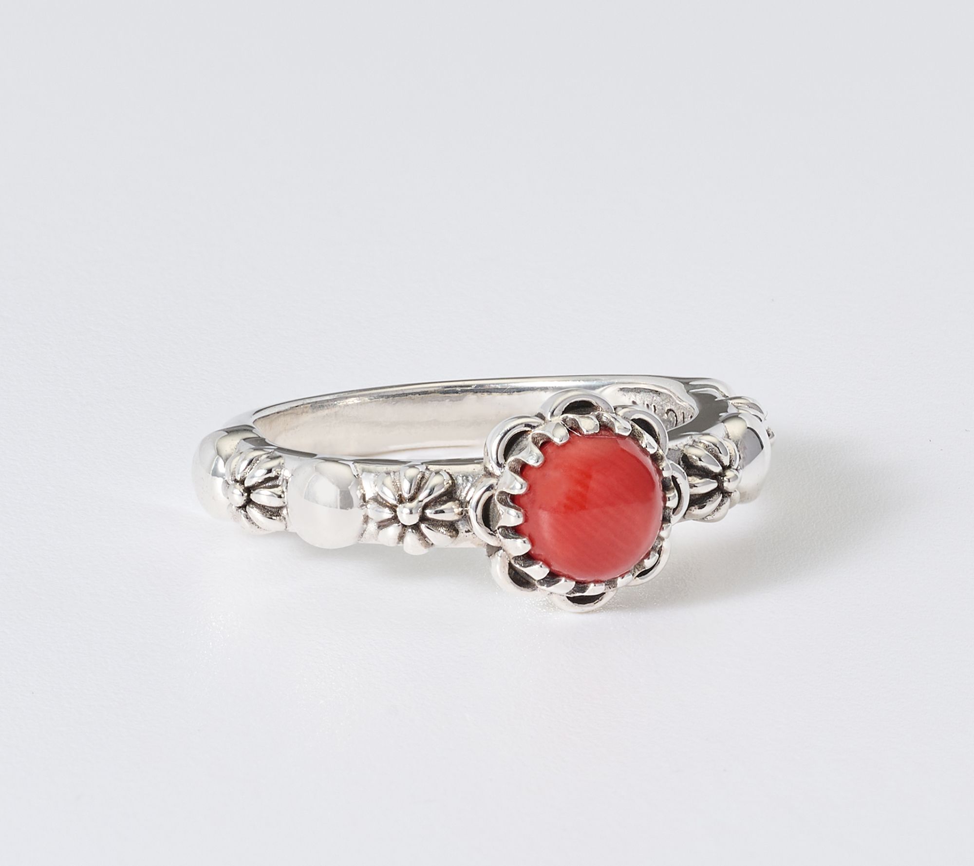 American West Sterling Silver Round Gemstone Concha Scallop Ring