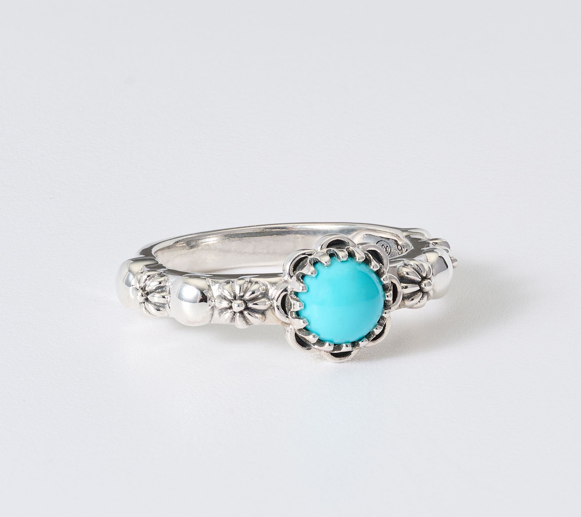 American West Sterling Silver Round Gemstone Concha Scallop Ring