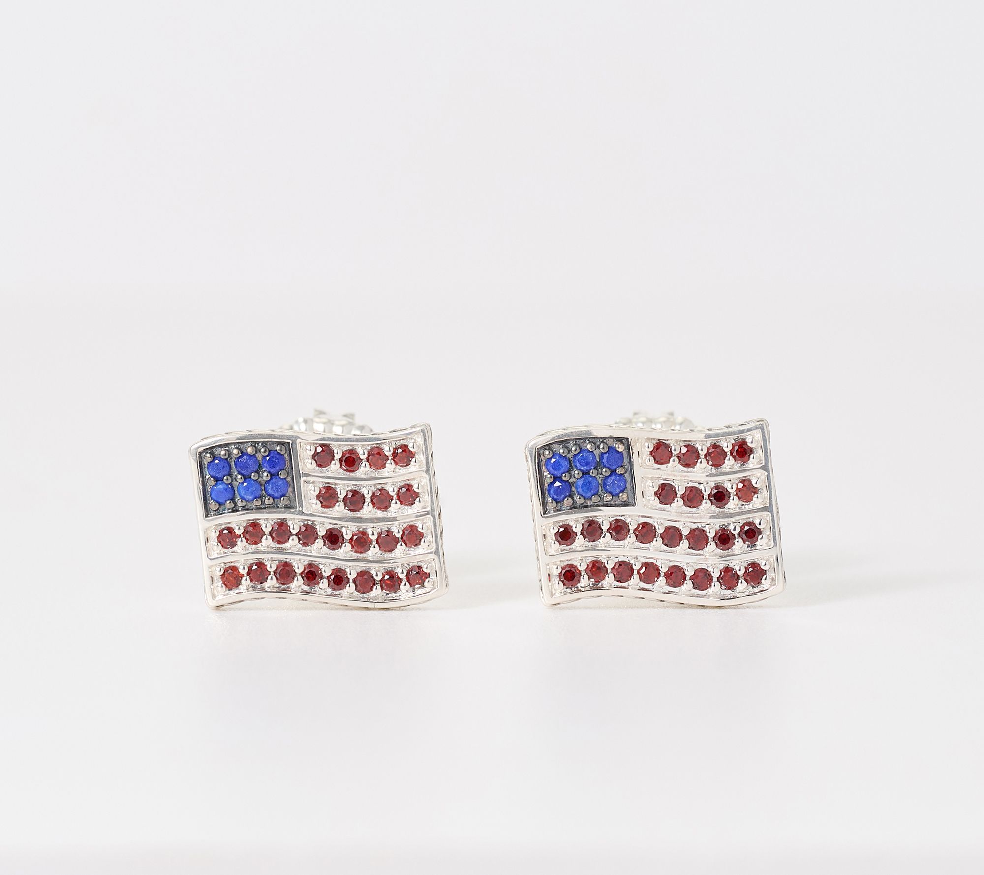 JAI Sterling Silver Pave Gemstone Symbols of Love Stud Earrings