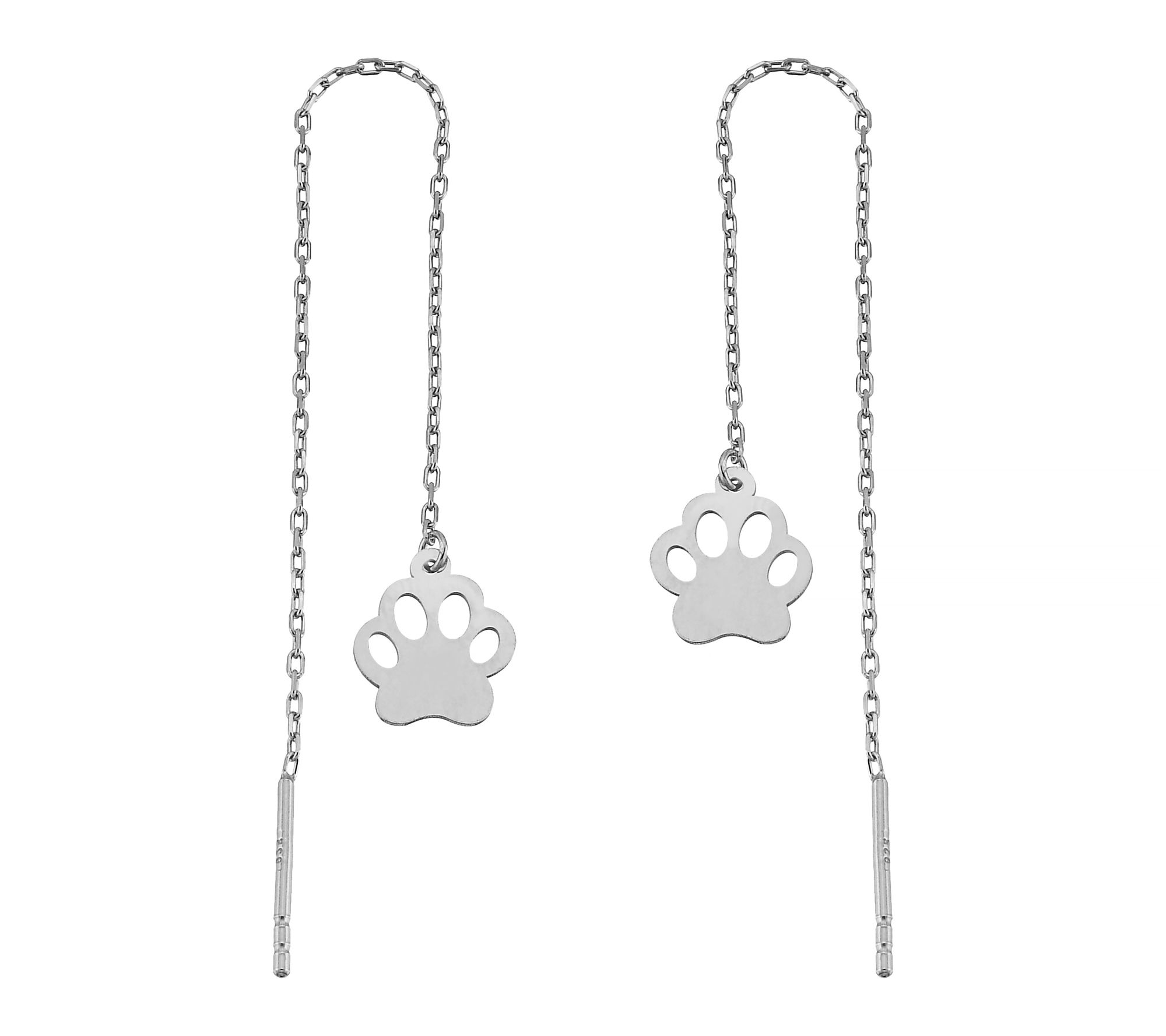 Silver Style Paw Print Threader Earrings, Sterling