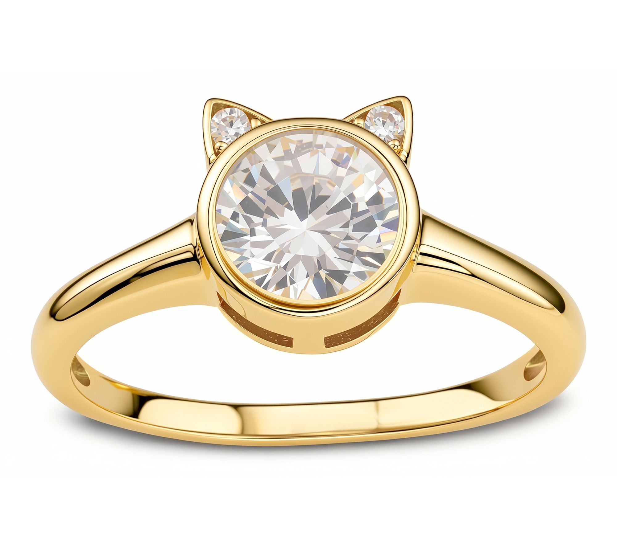 Diamonique Bezel-set Kitty Cat Ring, Sterling Silver