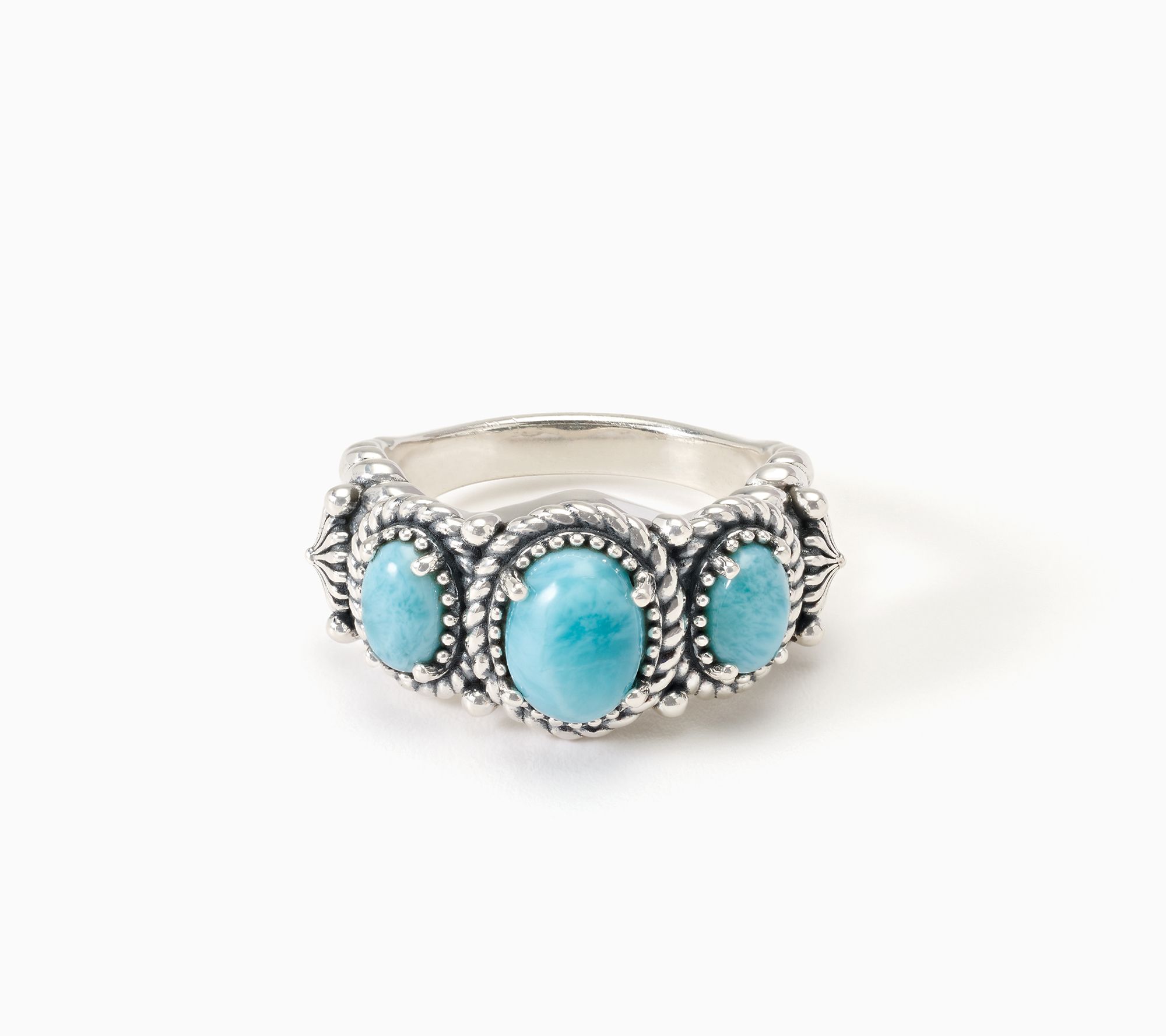 American West Sterling Rope & Concha 3 Oval Gemstone Ring
