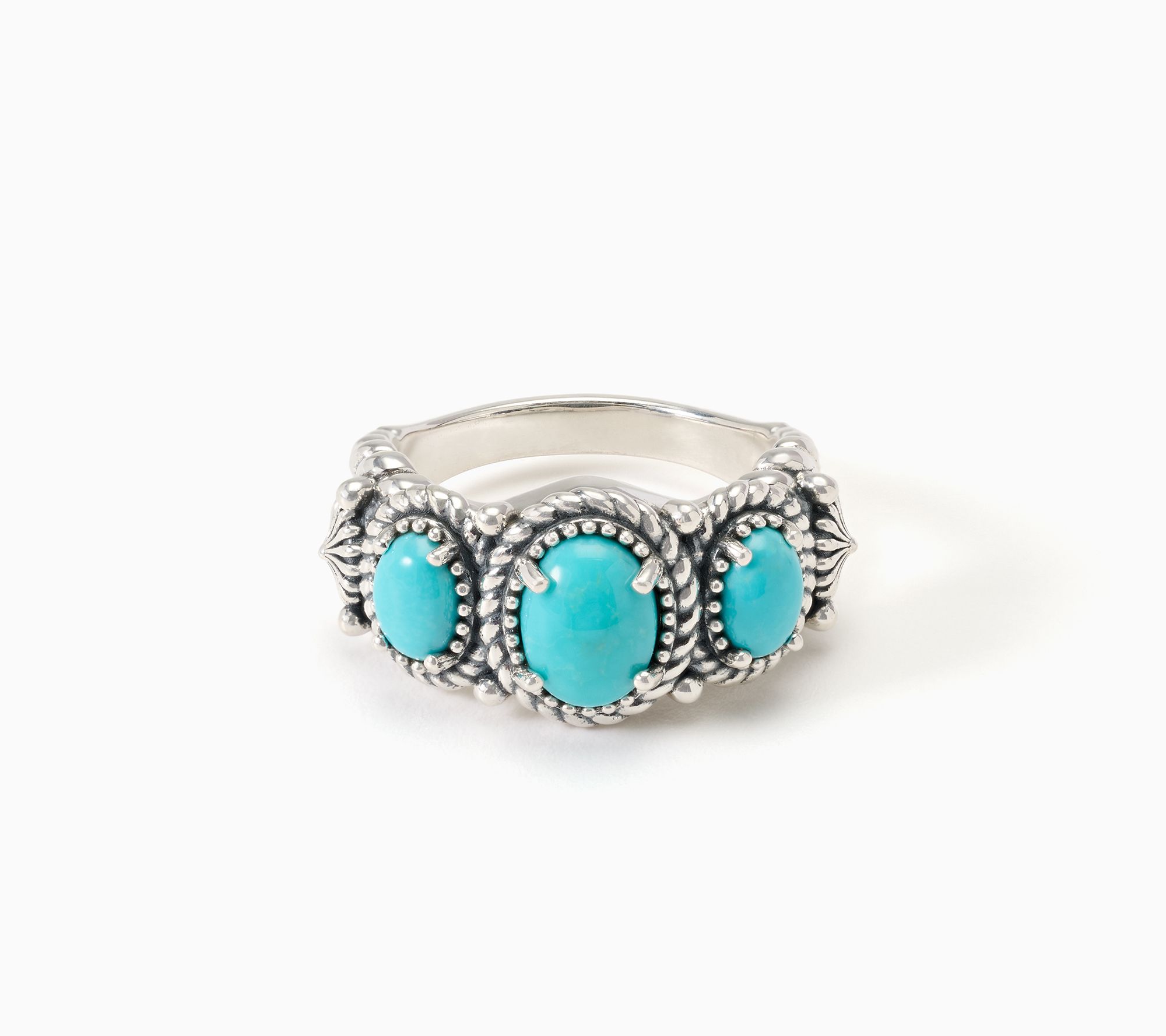 American West Sterling Rope & Concha 3 Oval Gemstone Ring