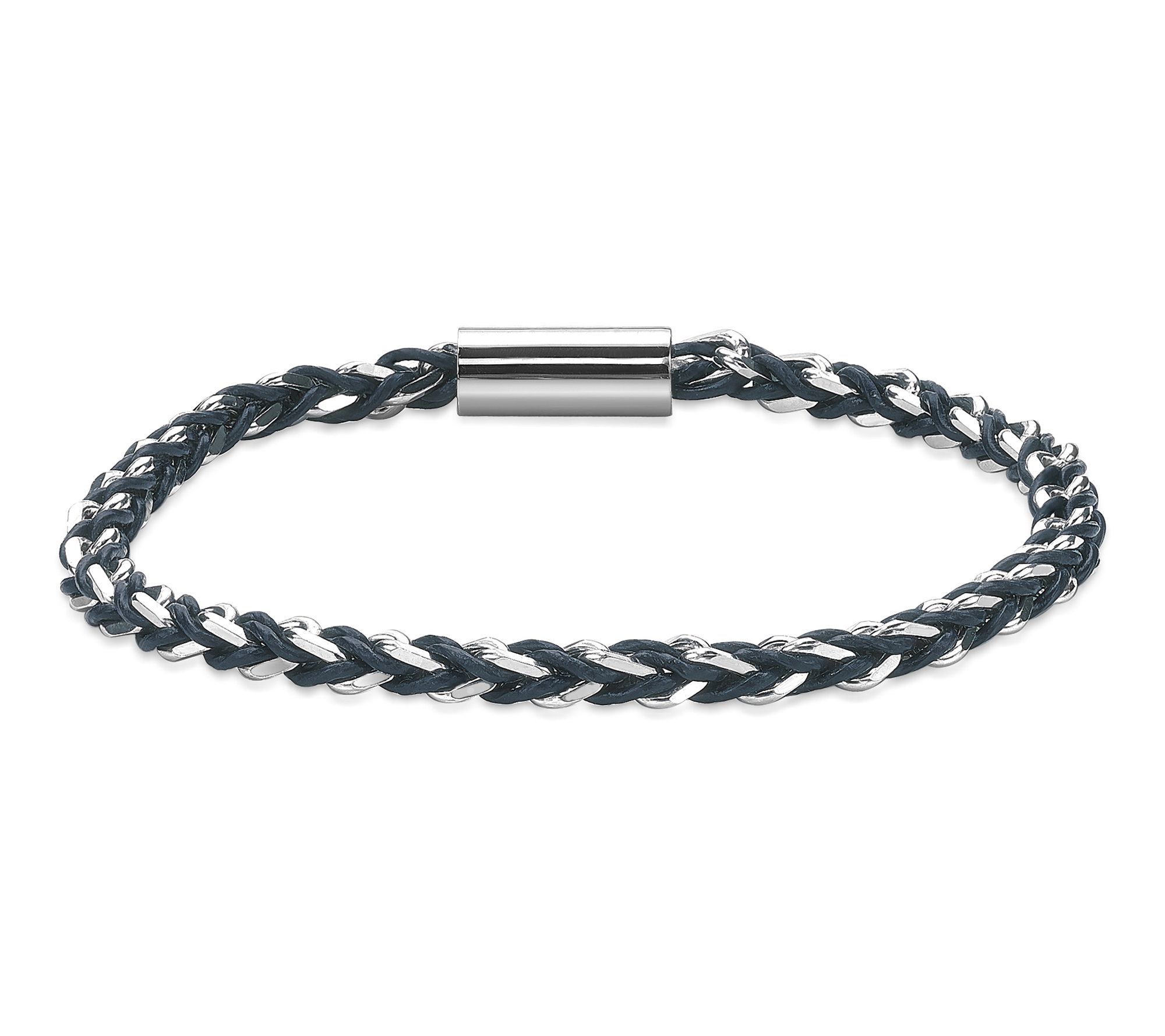 LYNX Men's Sterling Silver and Olive Green Leather Bracelet