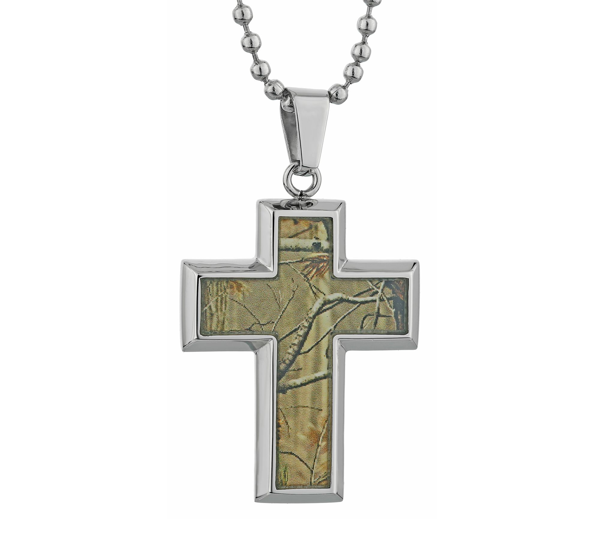 LYNX Men's Stainless Steel Camouflage Cross Pendant w/ Chain