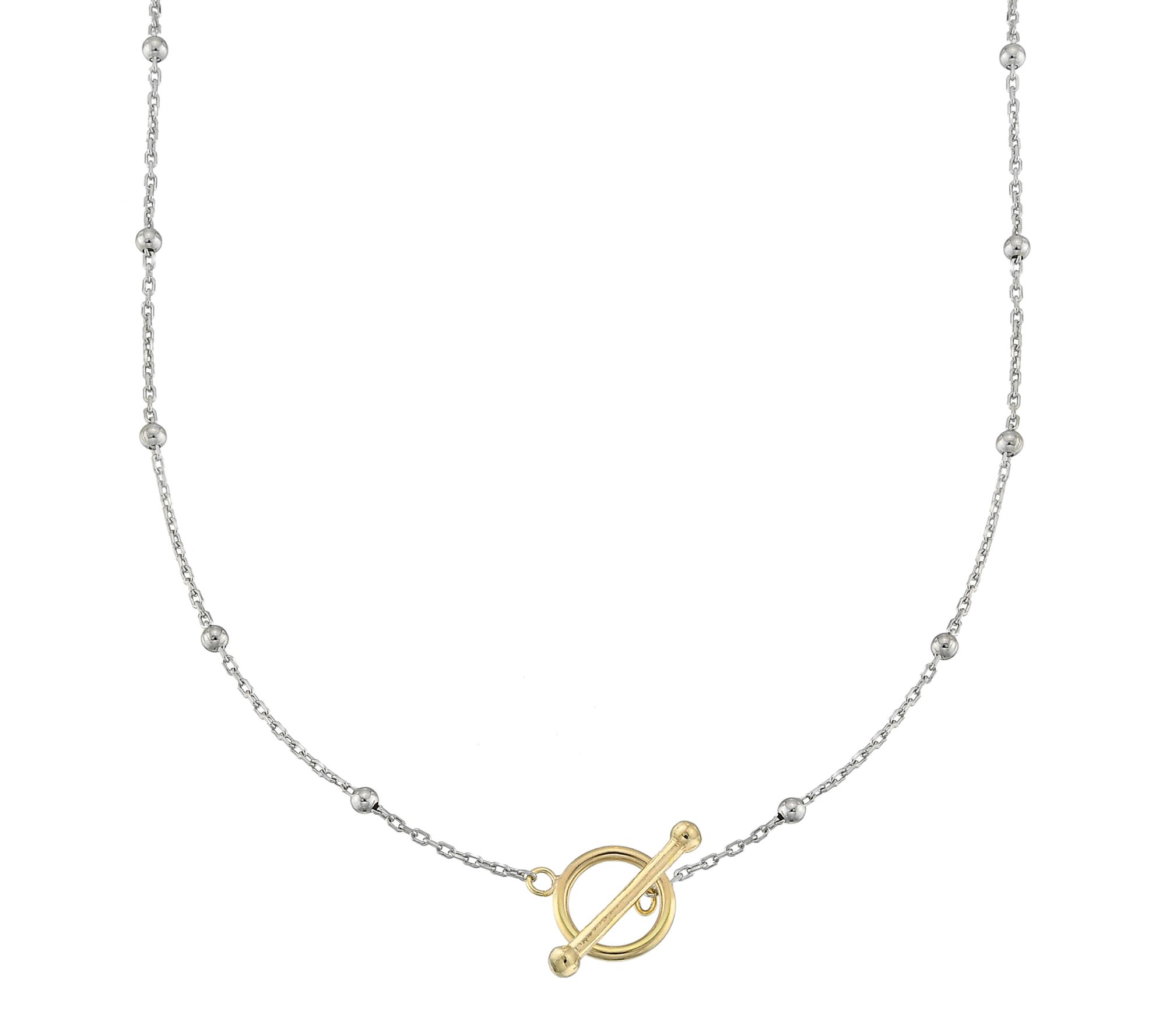 Silver Style Two-Tone Bead Station Toggle Necklace, Sterling