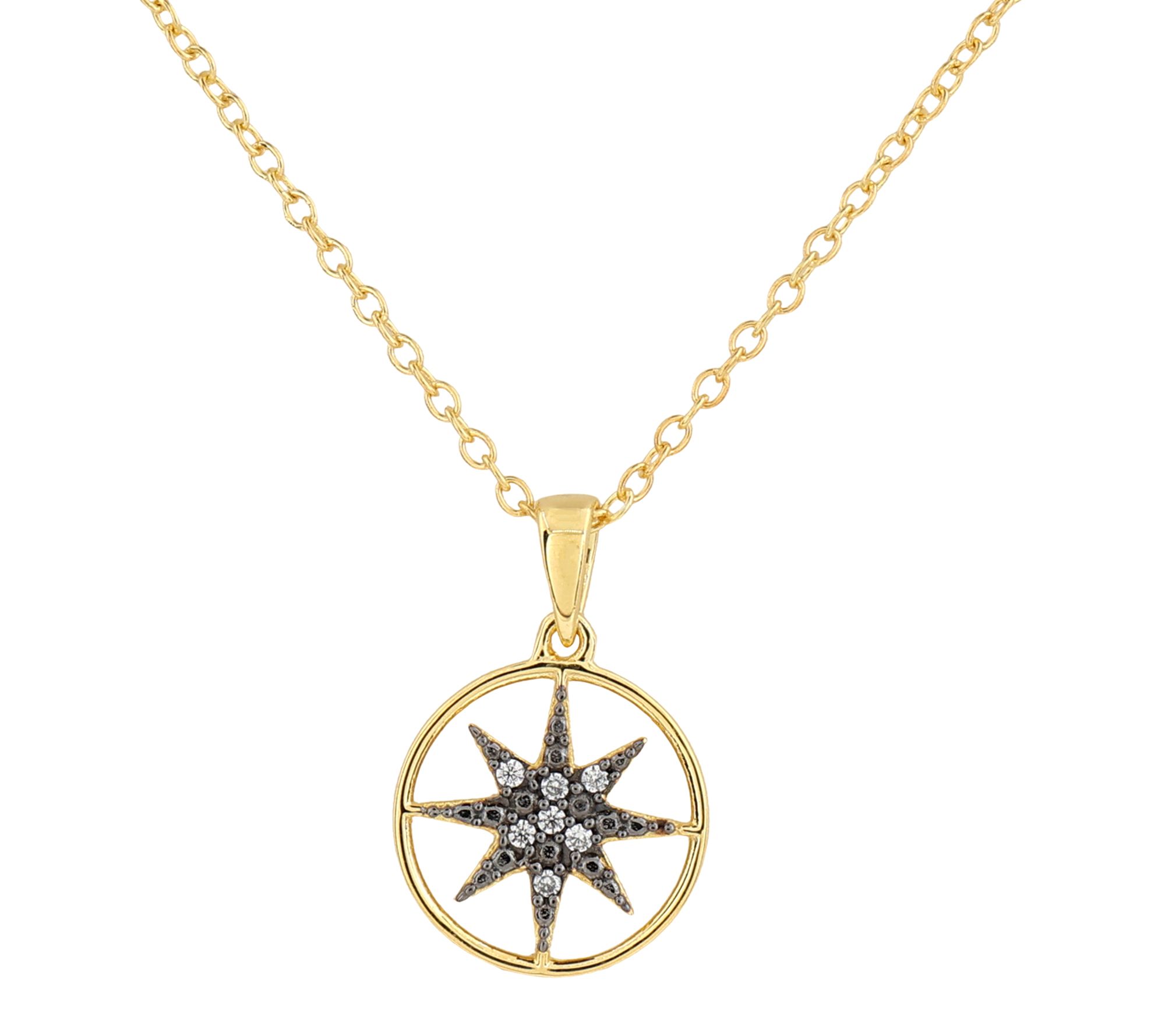 Diamonique Two-Tone Star Pendant w/ Chain, 14KGold Plated