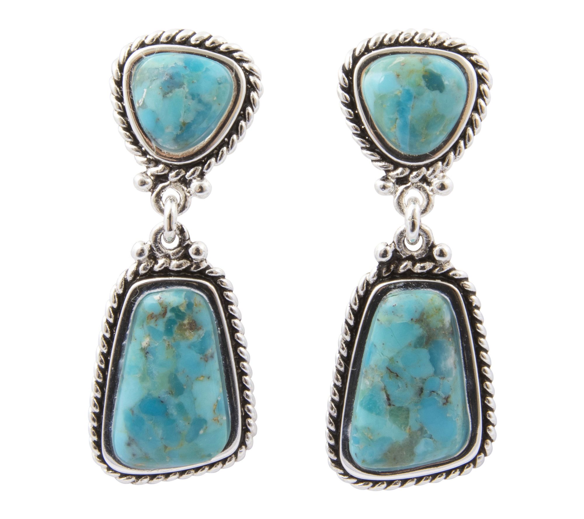 Barse Artisan Crafted Double Turquoise Drop Earrings