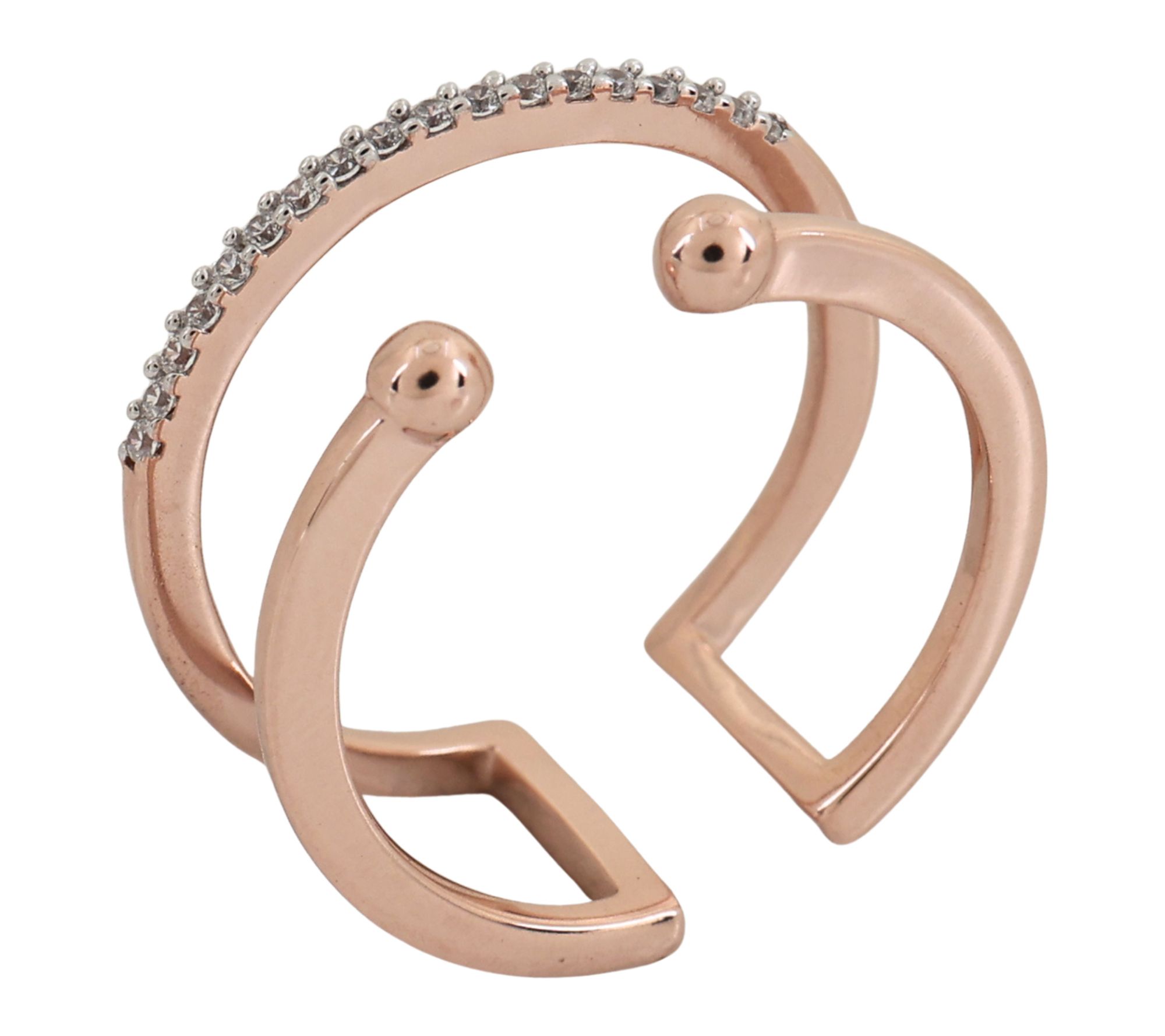 Diamonique Pave Open Band Ring, 14K Rose Gold Plated