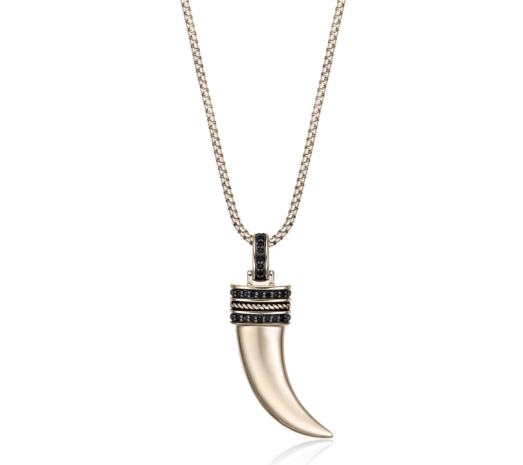LYNX Men's Black Diamond Tusk Pendant w/ Chain,14K Plated