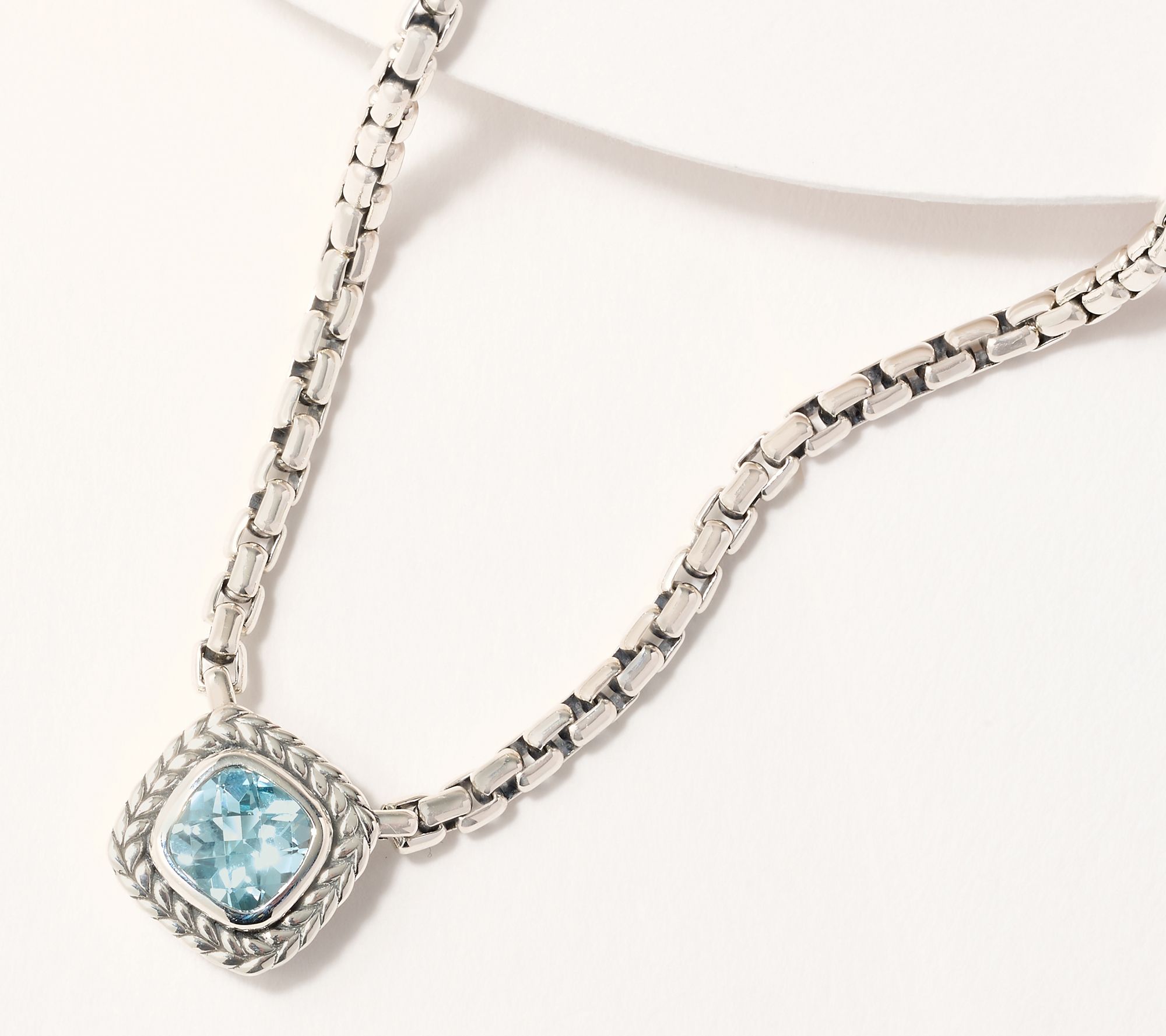As Is JAI Sterling Gemstone Station 2.7mm Box Chain Necklace