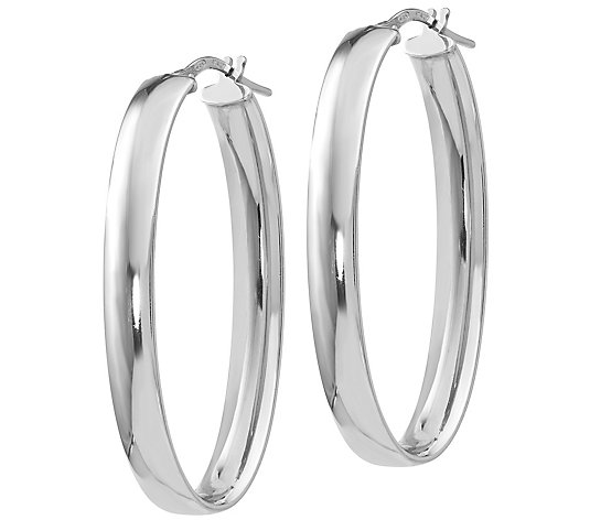Italian Silver Large Oval Hoop Earrings