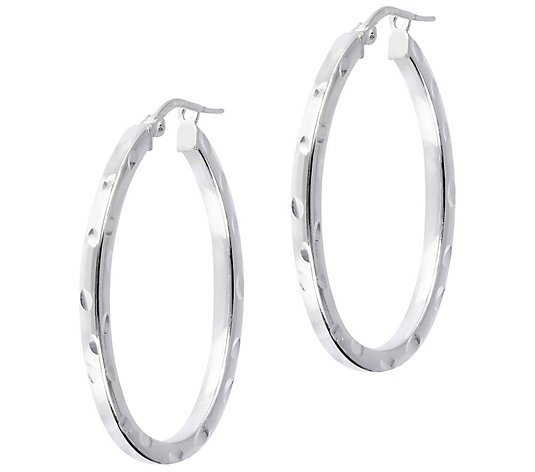UltraFine Silver 1-1/2" Diamond-Cut Oval Hoop Earrings