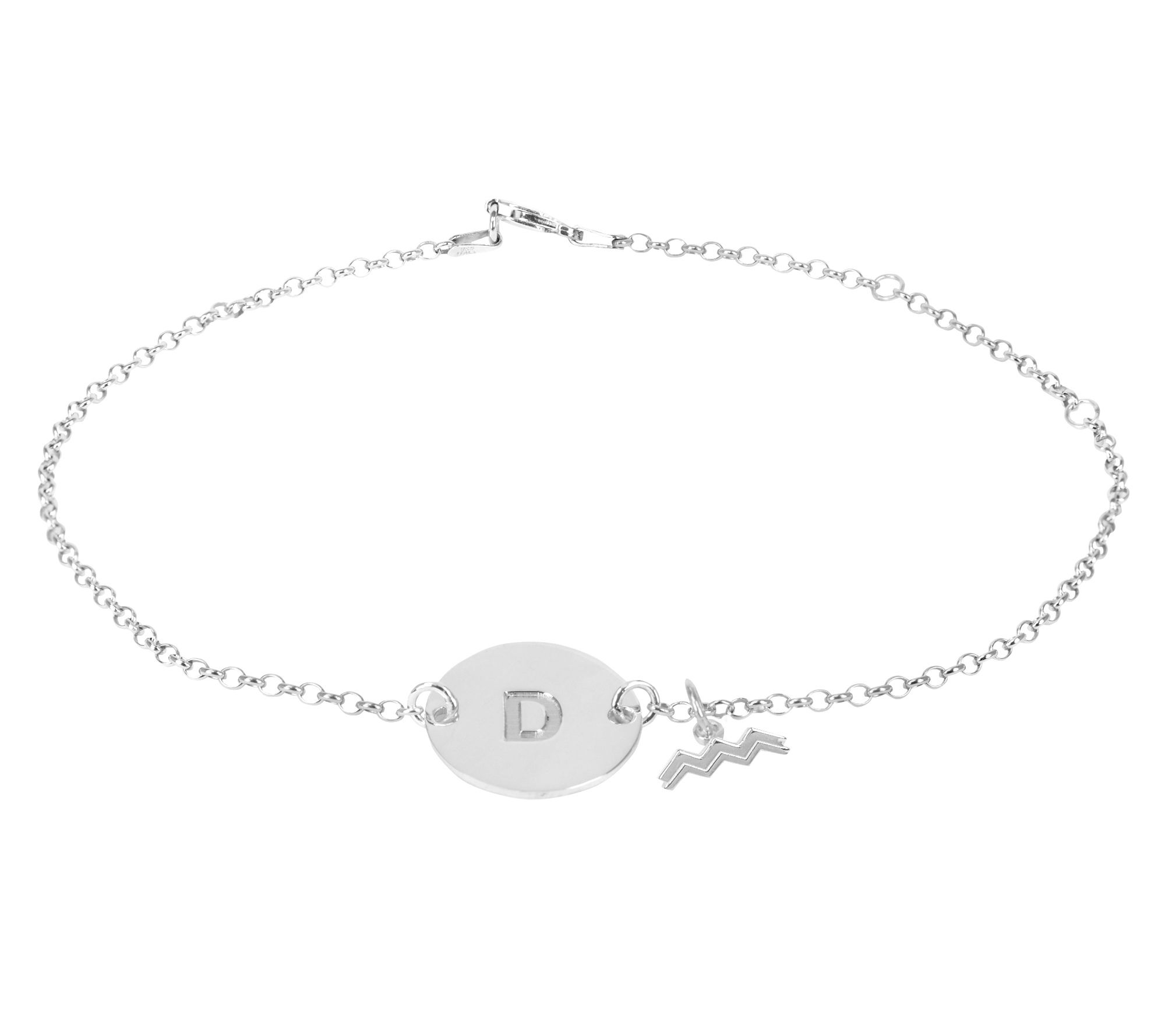 Sterling Silver Personalized Initial & Zodiac C harm Bracelet