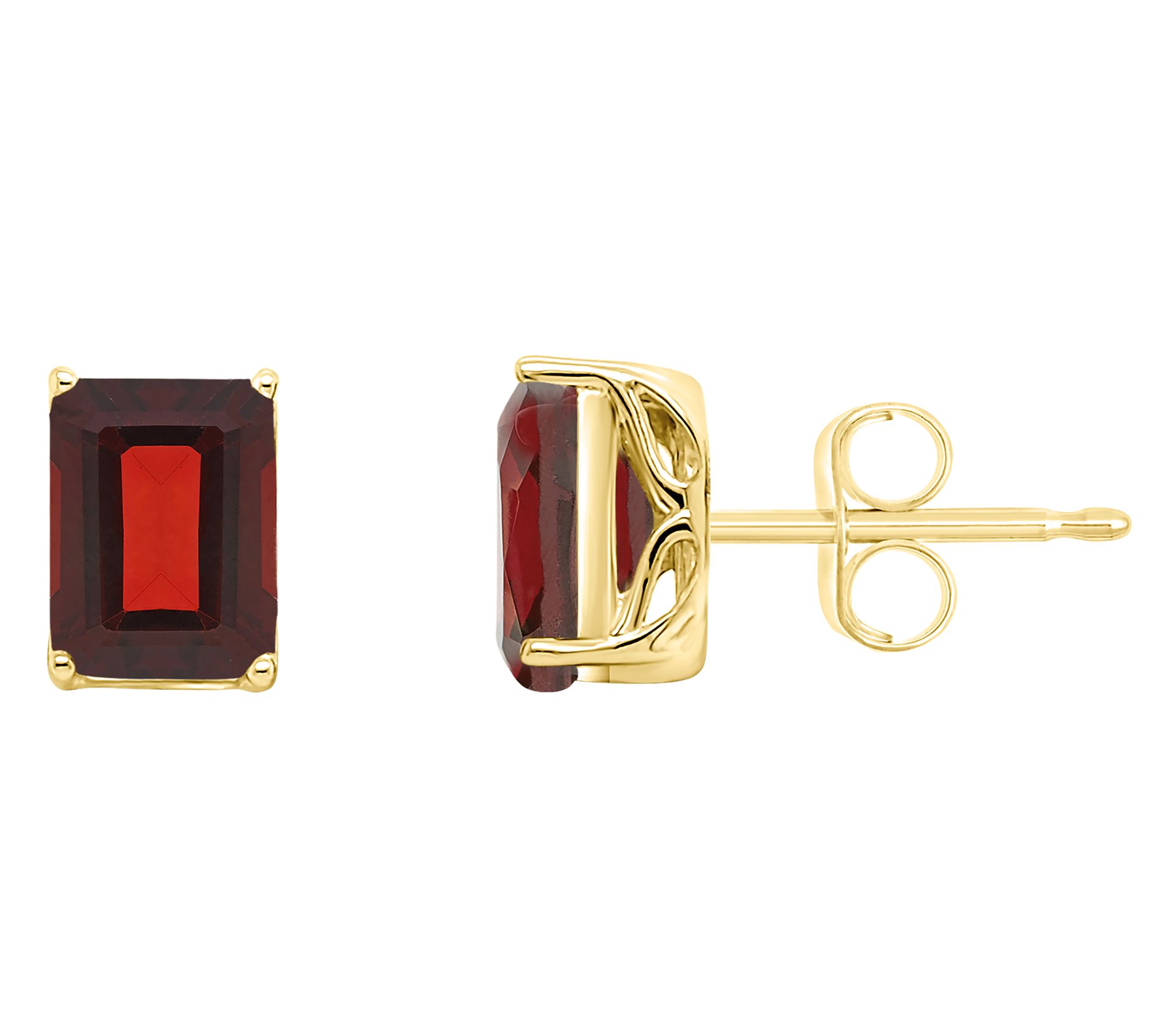 14K 8x6mm Emerald Cut Garnet Gemstone Stud Earrings