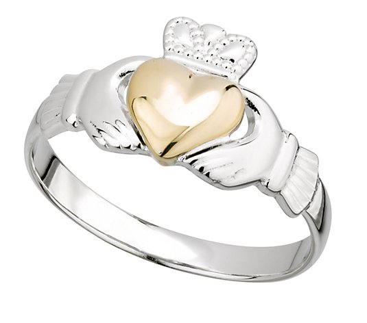 Solvar Sterling & 10K Gold Heart Claddagh Ring
