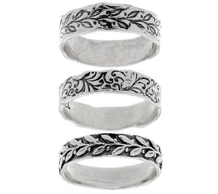 Or Paz Textured Set of Three Sterling Stack Rings - QVC.com